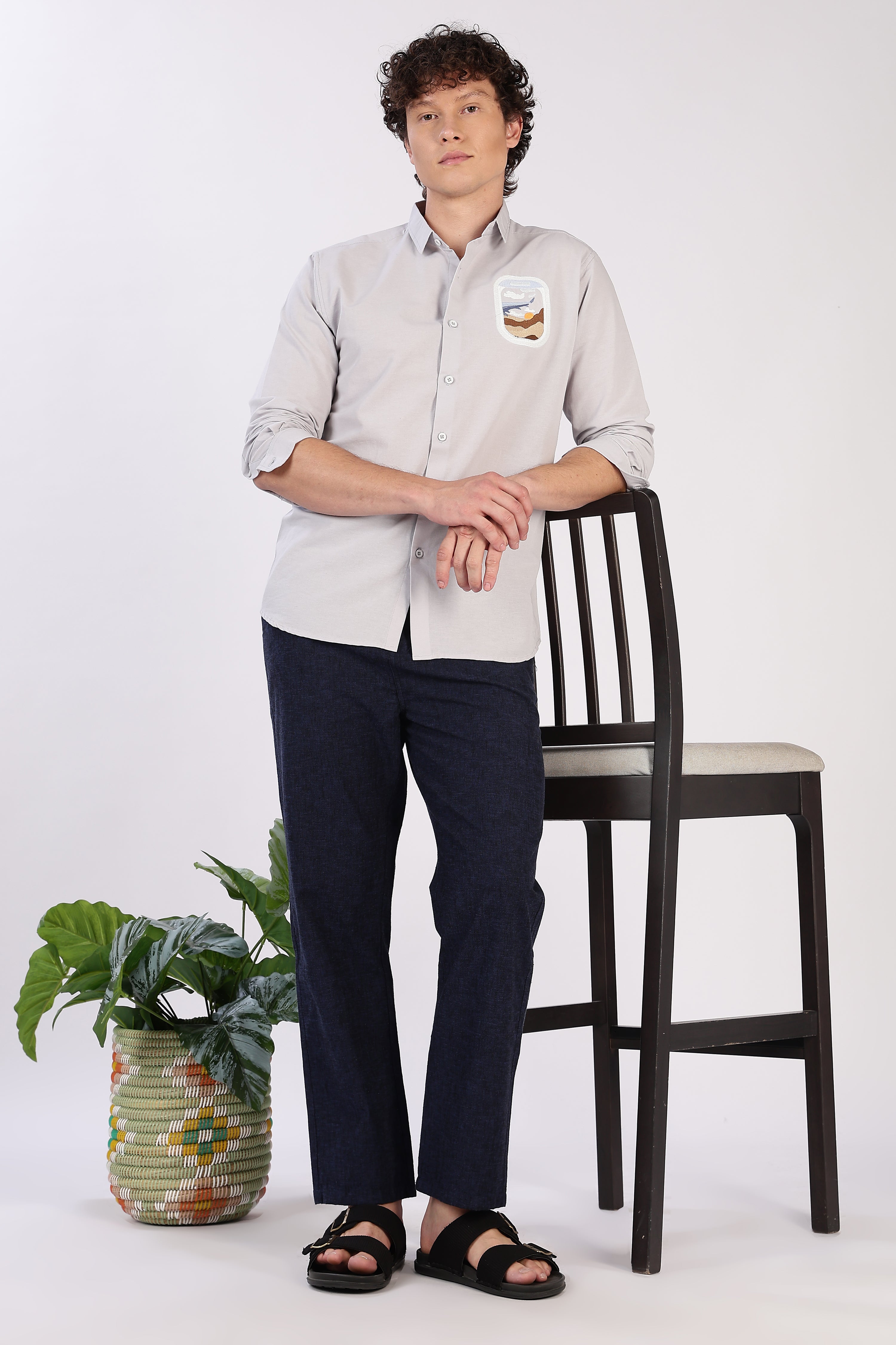 Venice Grey Wanderlust Embroidery Shirt