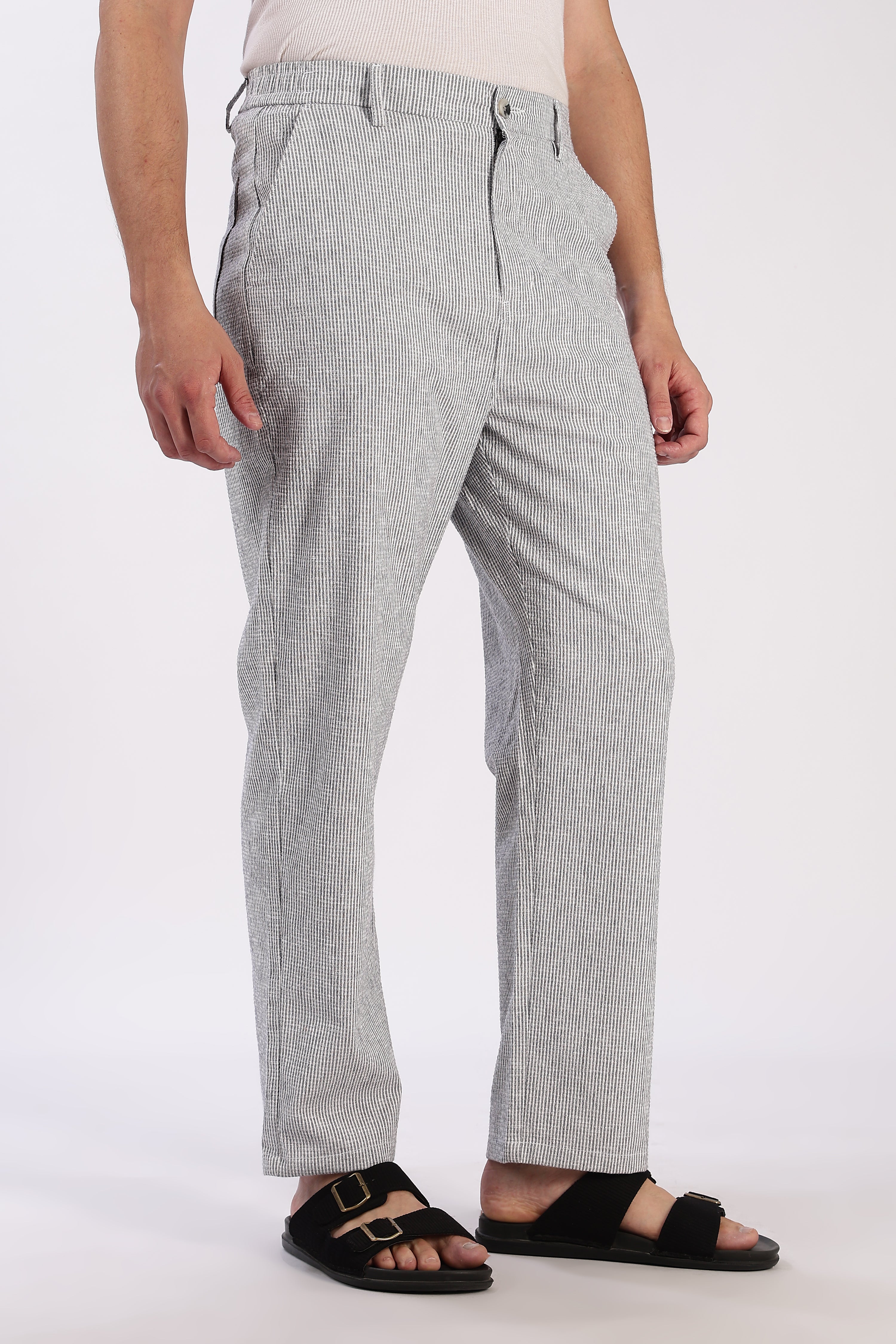 Seer Sucker 100% Cotton Straight Fit Grey Pant
