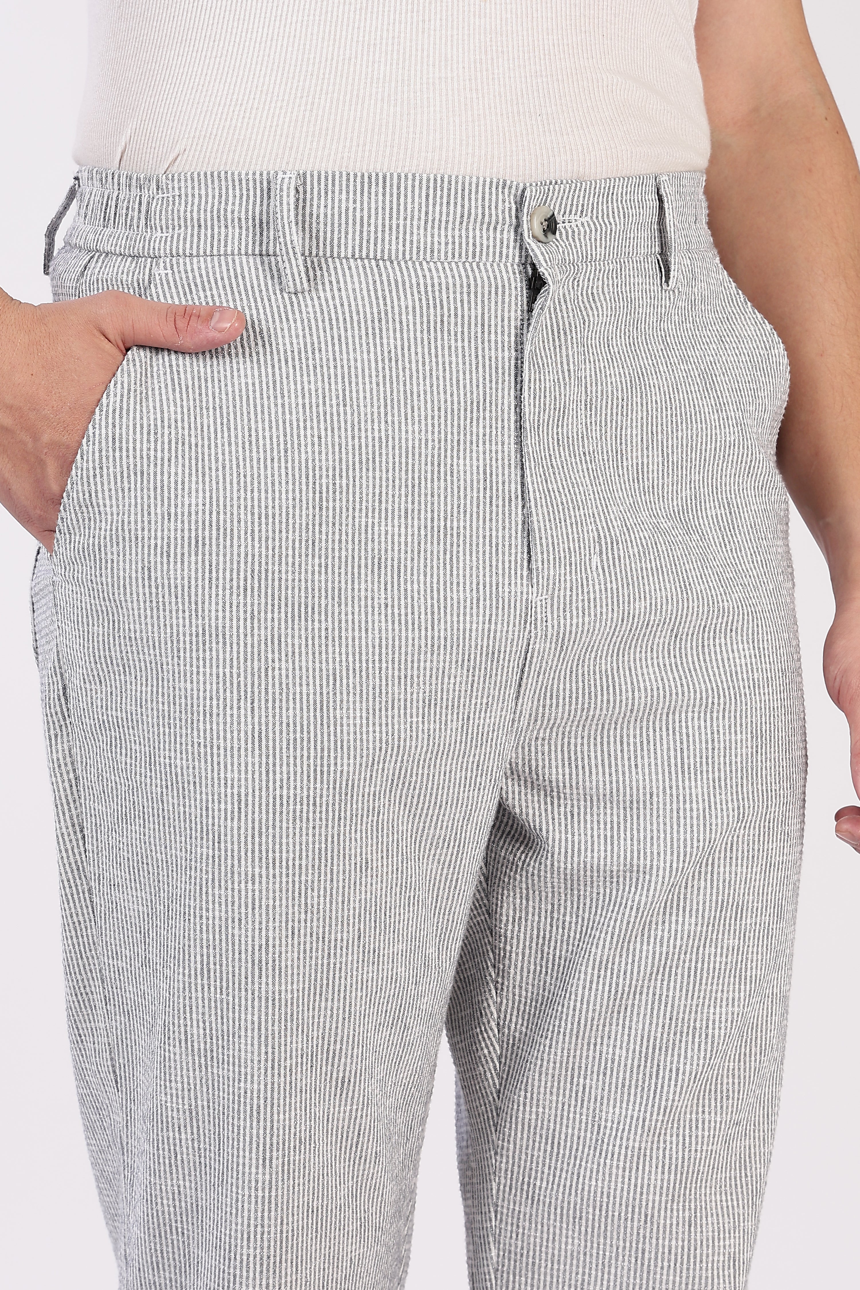 Seer Sucker 100% Cotton Straight Fit Grey Pant