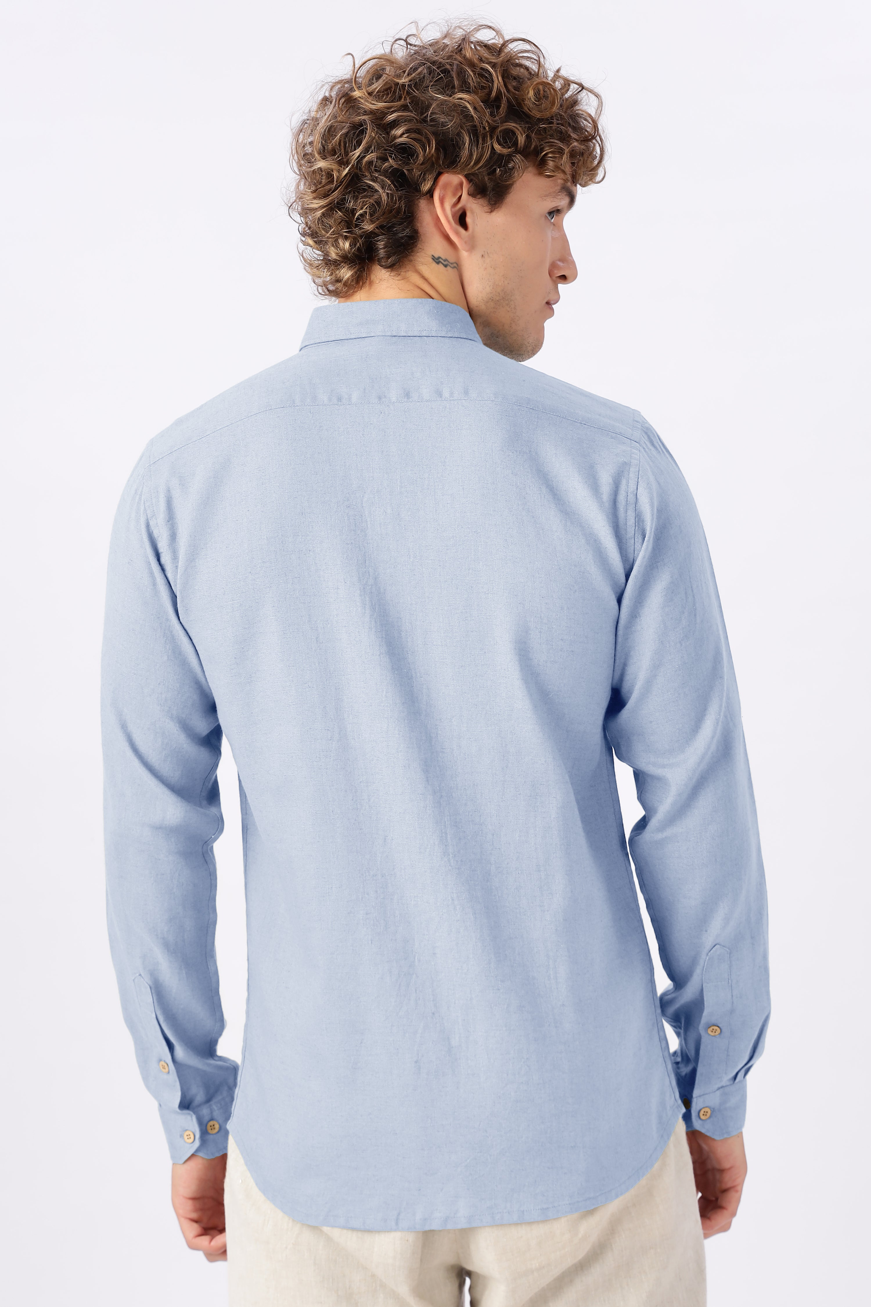 Skyline Calm 30% Linen Regular Fit Blue Shirt