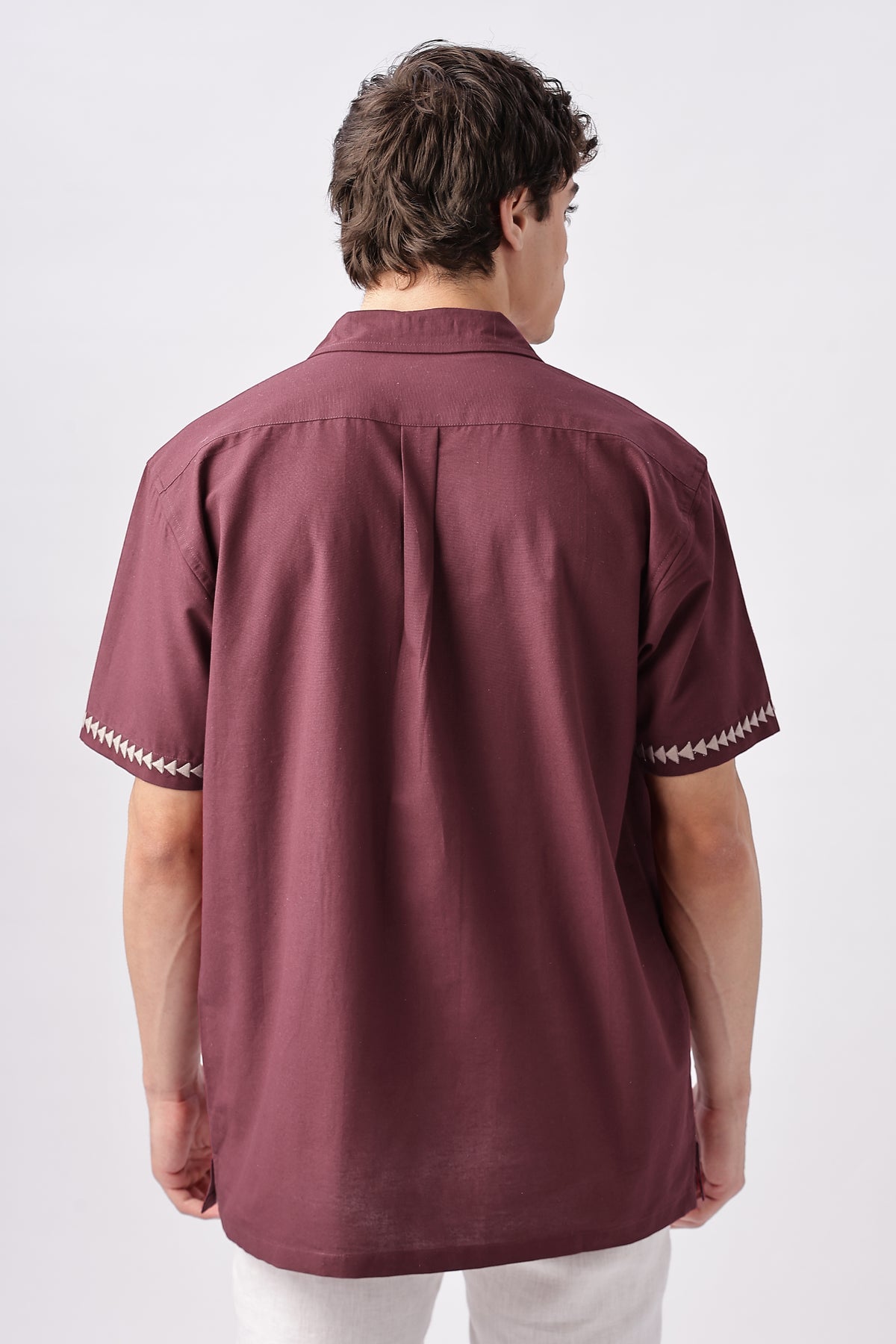 Temple Trail Cotton Box Fit Maroon Embroidered Shirt