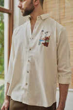 Sundowner Mirage Cotton Regular Fit Beige Embroidered Shirt