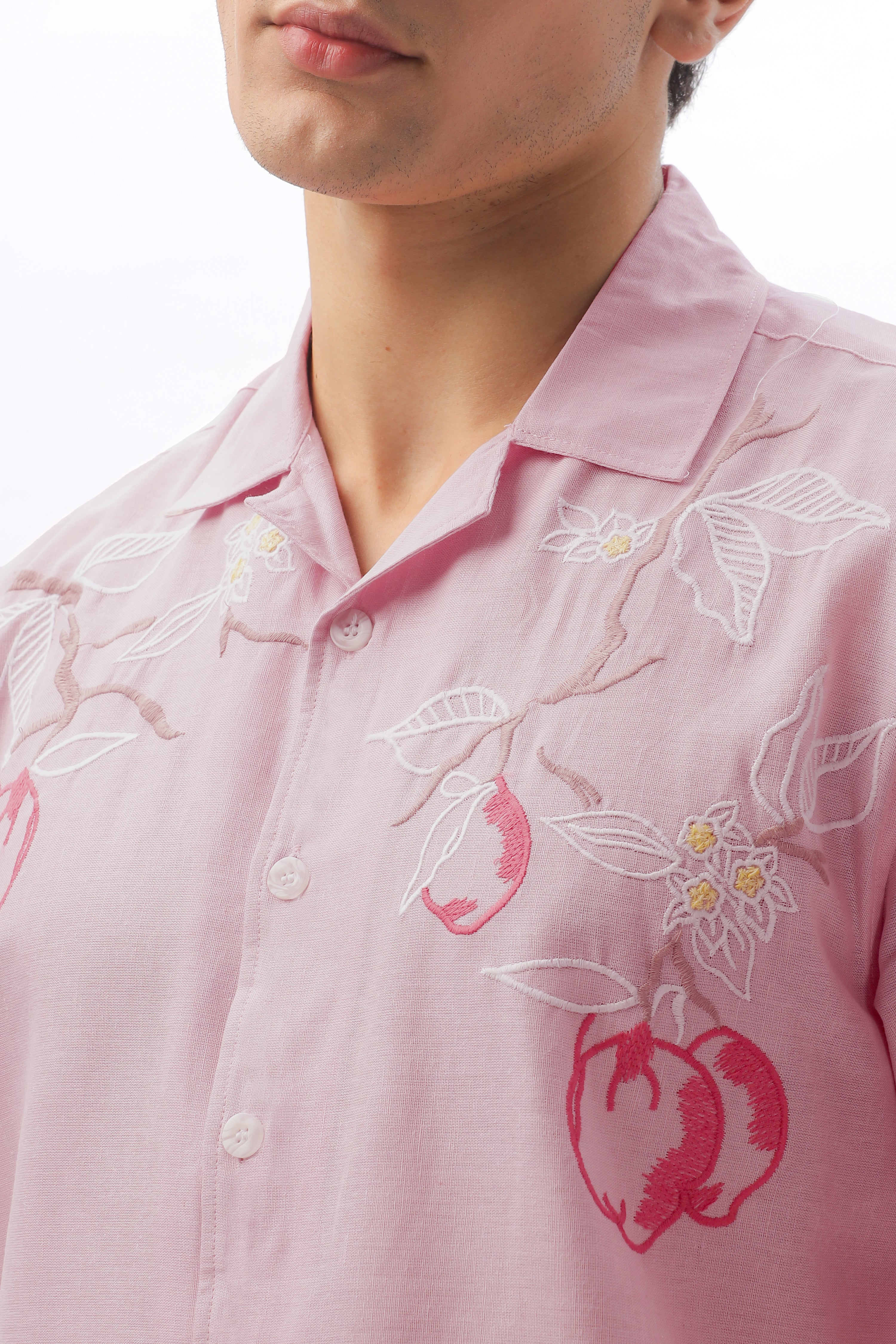 Best Seller Pink Floral Embroidery Box Fit Shirt