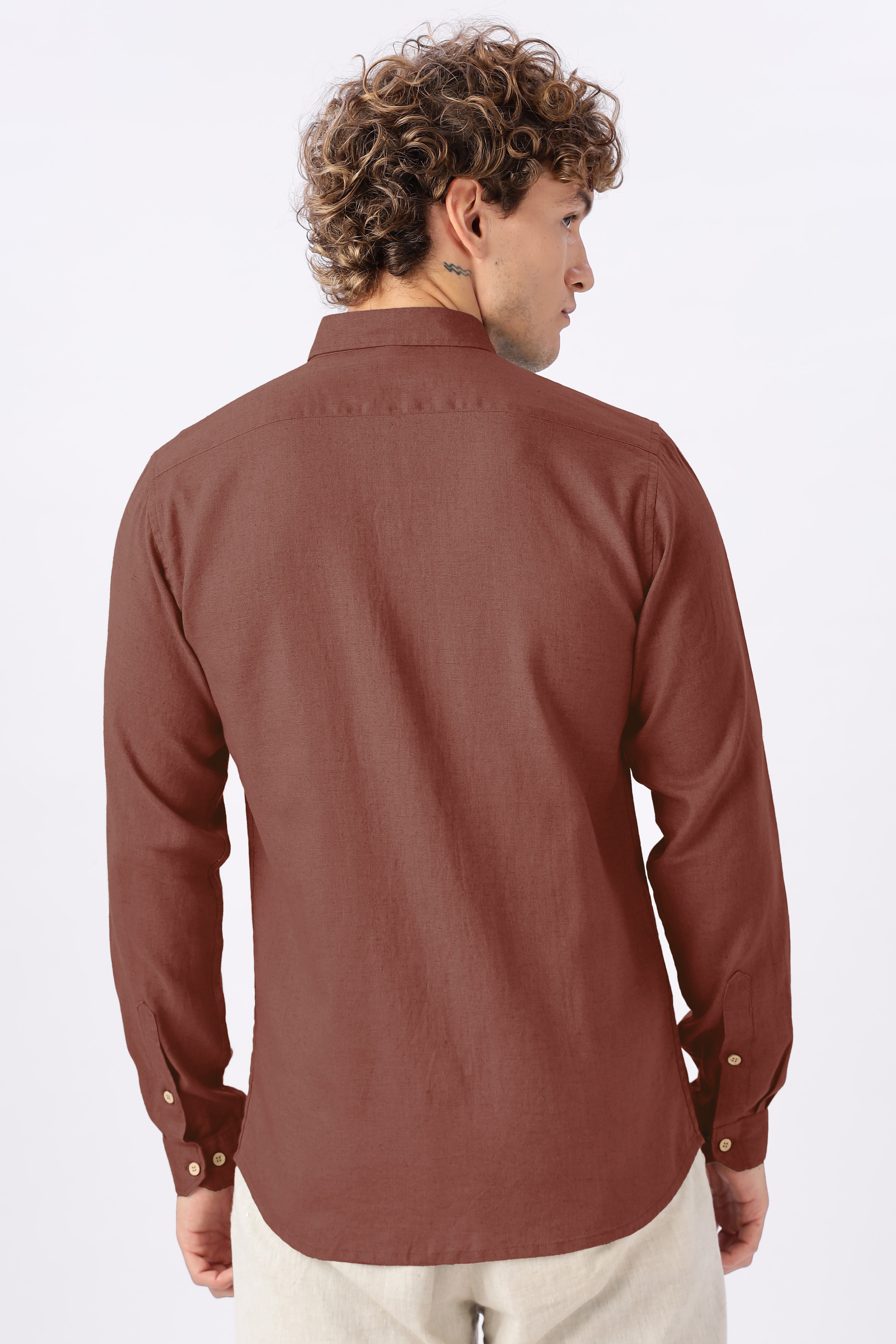 Classic Rust Linen Blend Regular Fit Red Brown Shirt