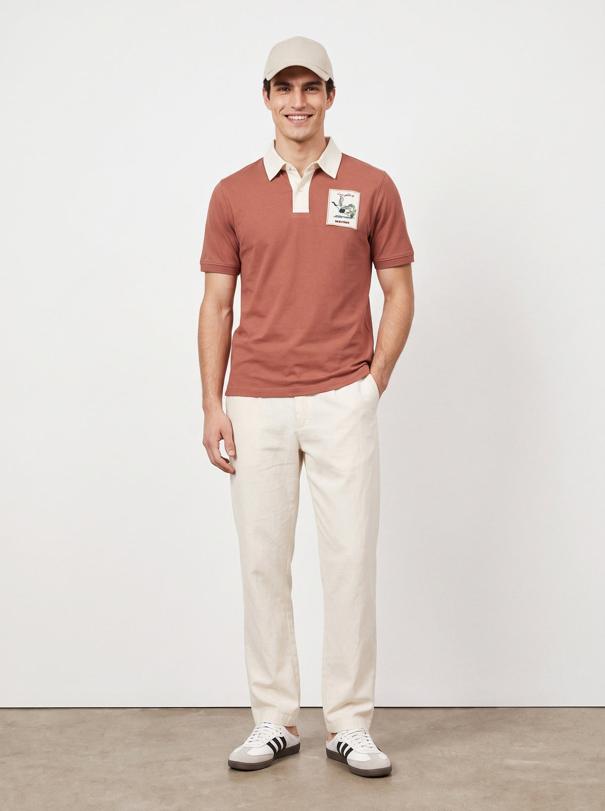 Heritage Heron Cotton Contrast Collar Orange Embroidered Polo