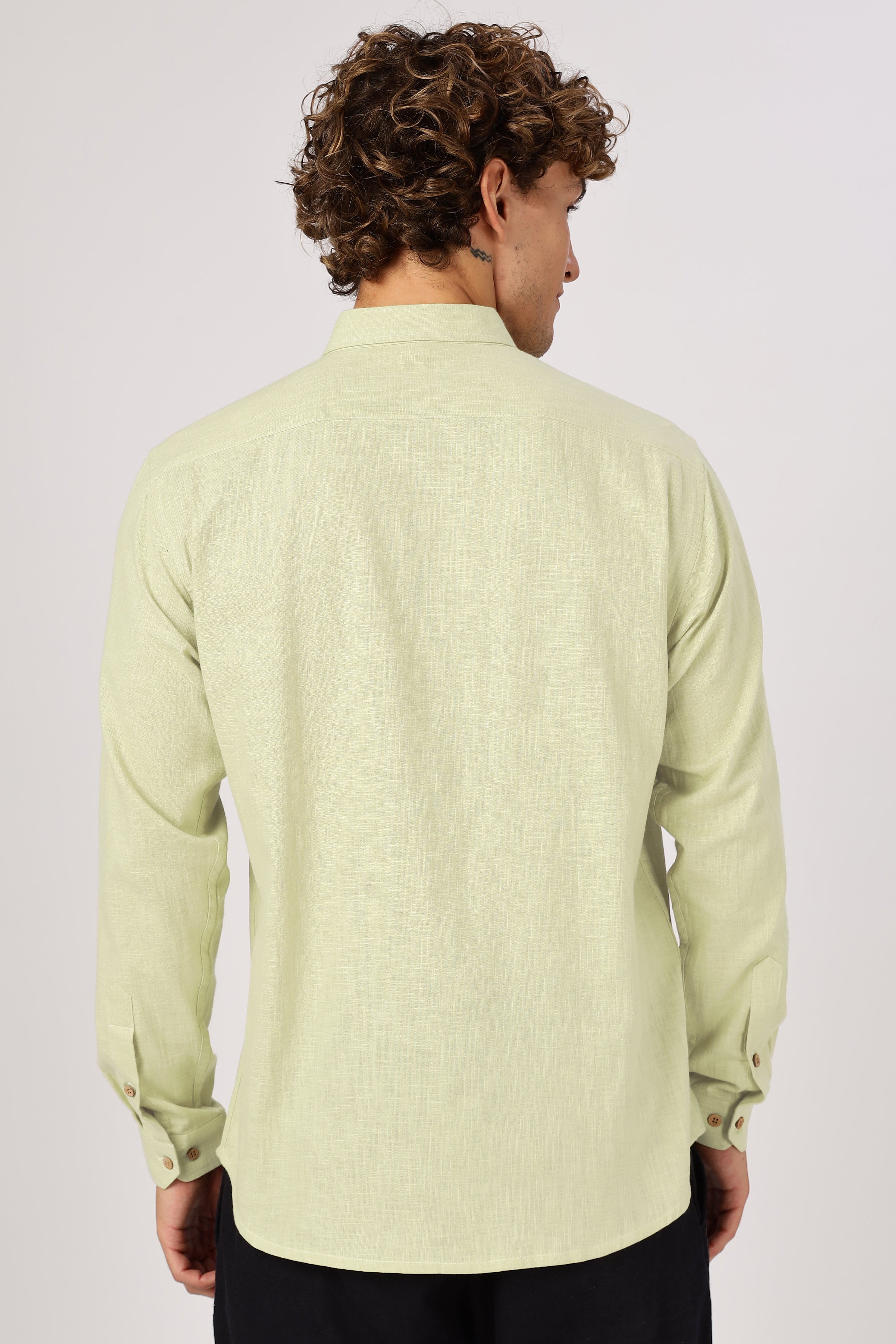Light Green 100% Cotton Mock-Linen Essential Shirt