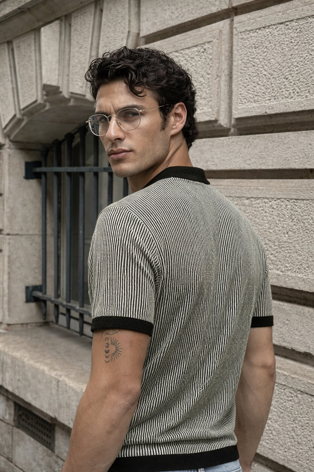 Modern Monochrome Rib Knit Polo T-shirt