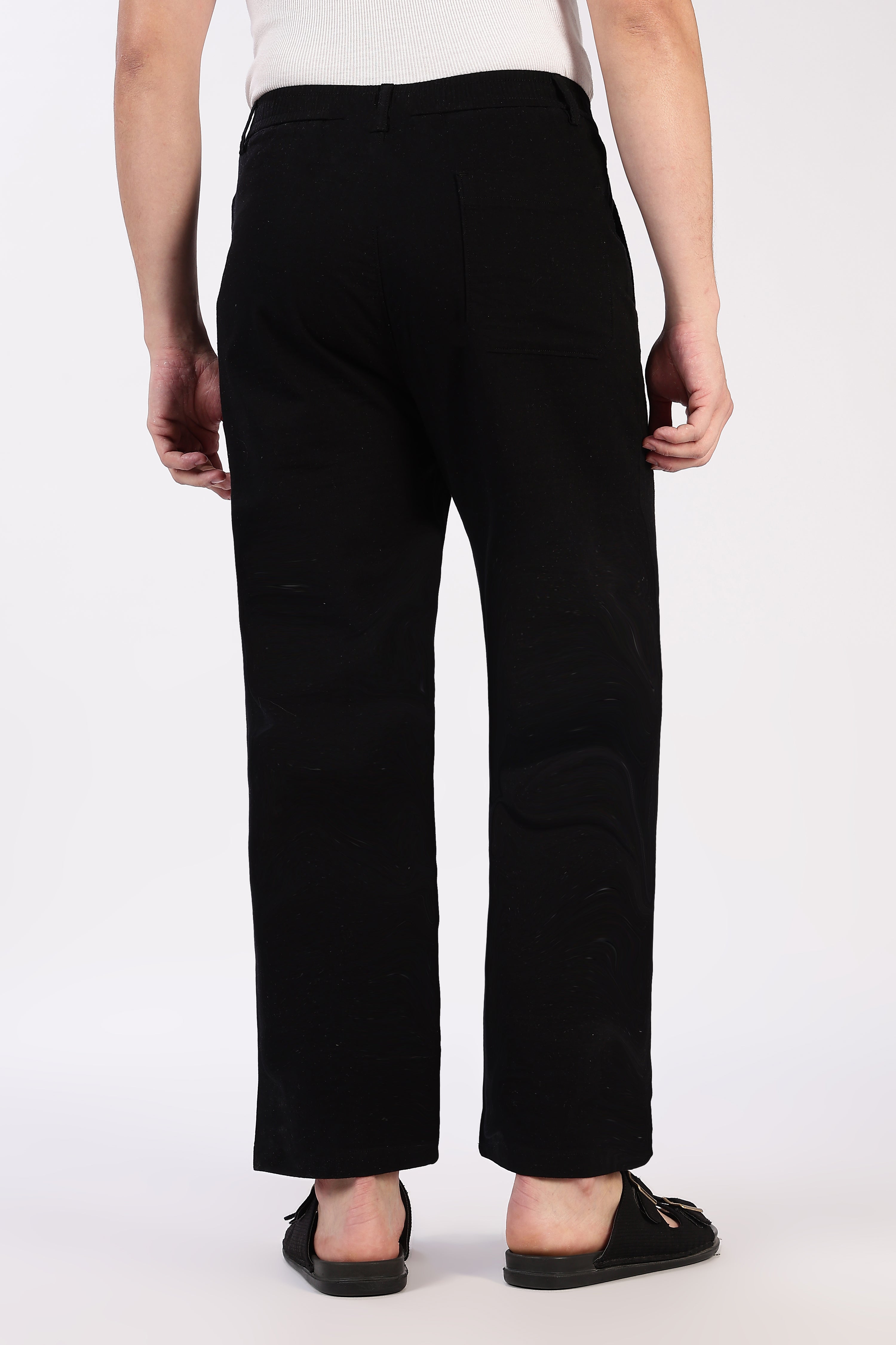 Linen-style 100% Cotton Straight Fit Jet Black Pant