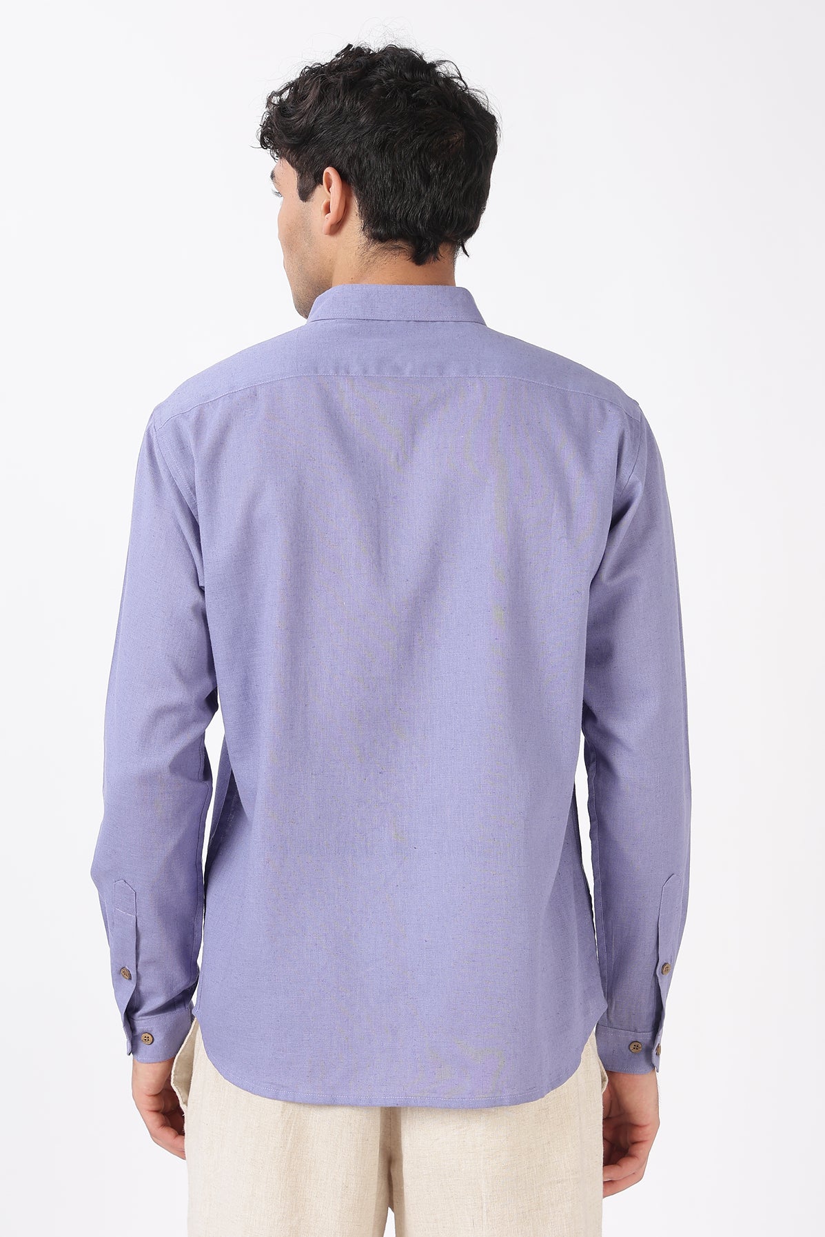 Sunflight Flock Cotton Regular Fit Lavender Embroidered Shirt