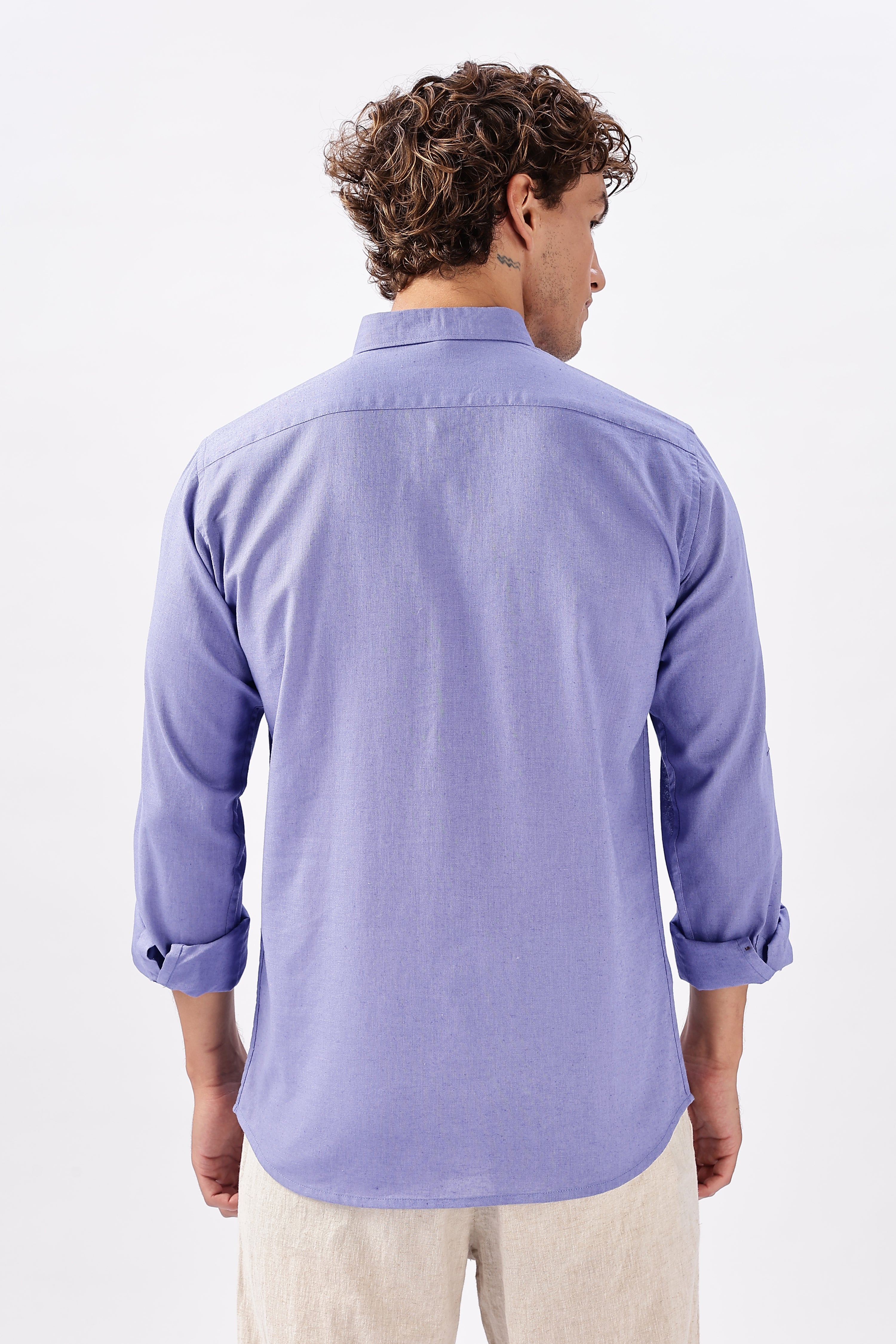 Porto Purple Cotton-Linen Essential Shirt