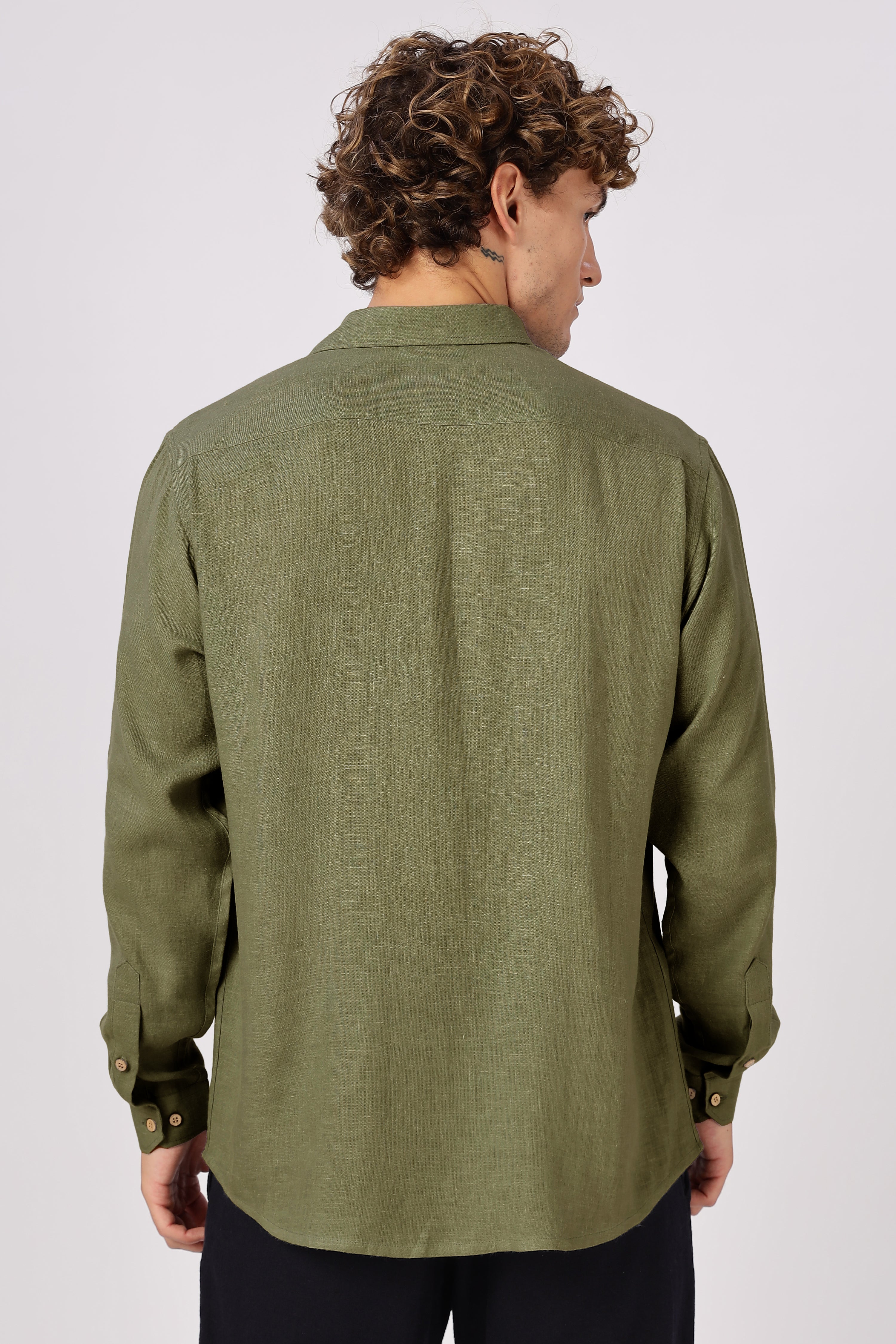 Green 100% Linen 44 Lea Shirt