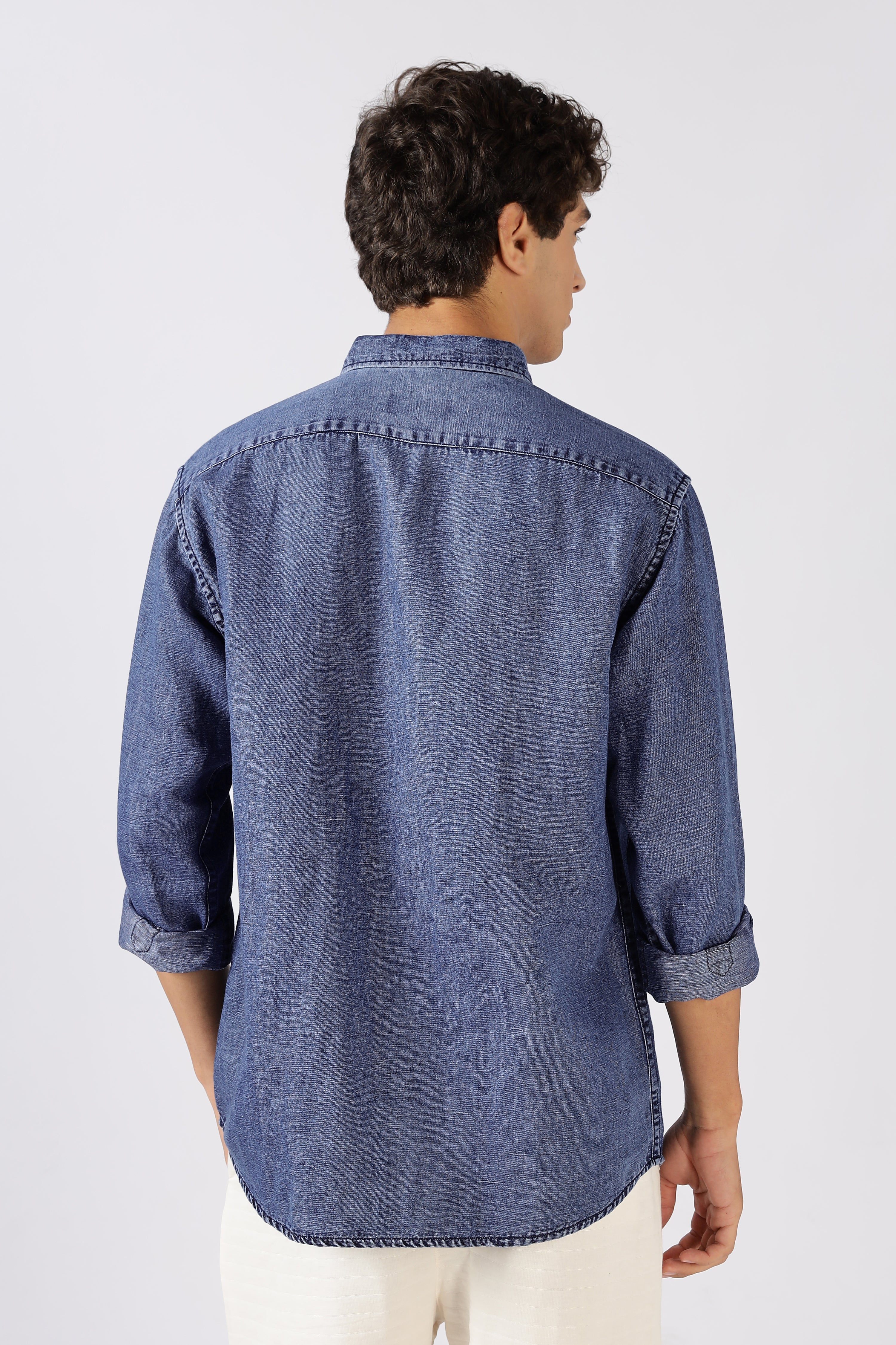 OG Mario Cotton Regular Fit Dark Blue Embroidered Denim Shirt