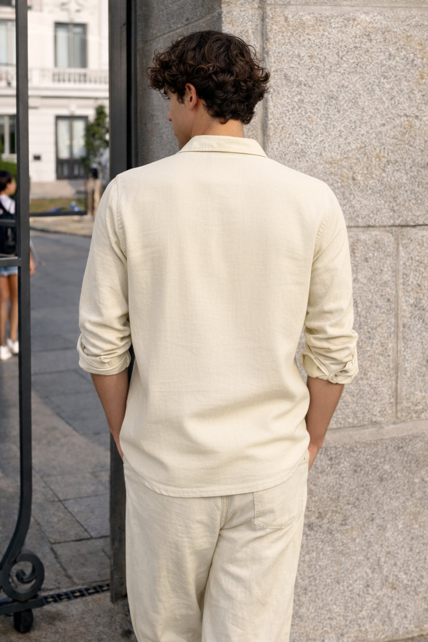 Heritage Grid Cotton Box Fit Beige Embroidered Shirt