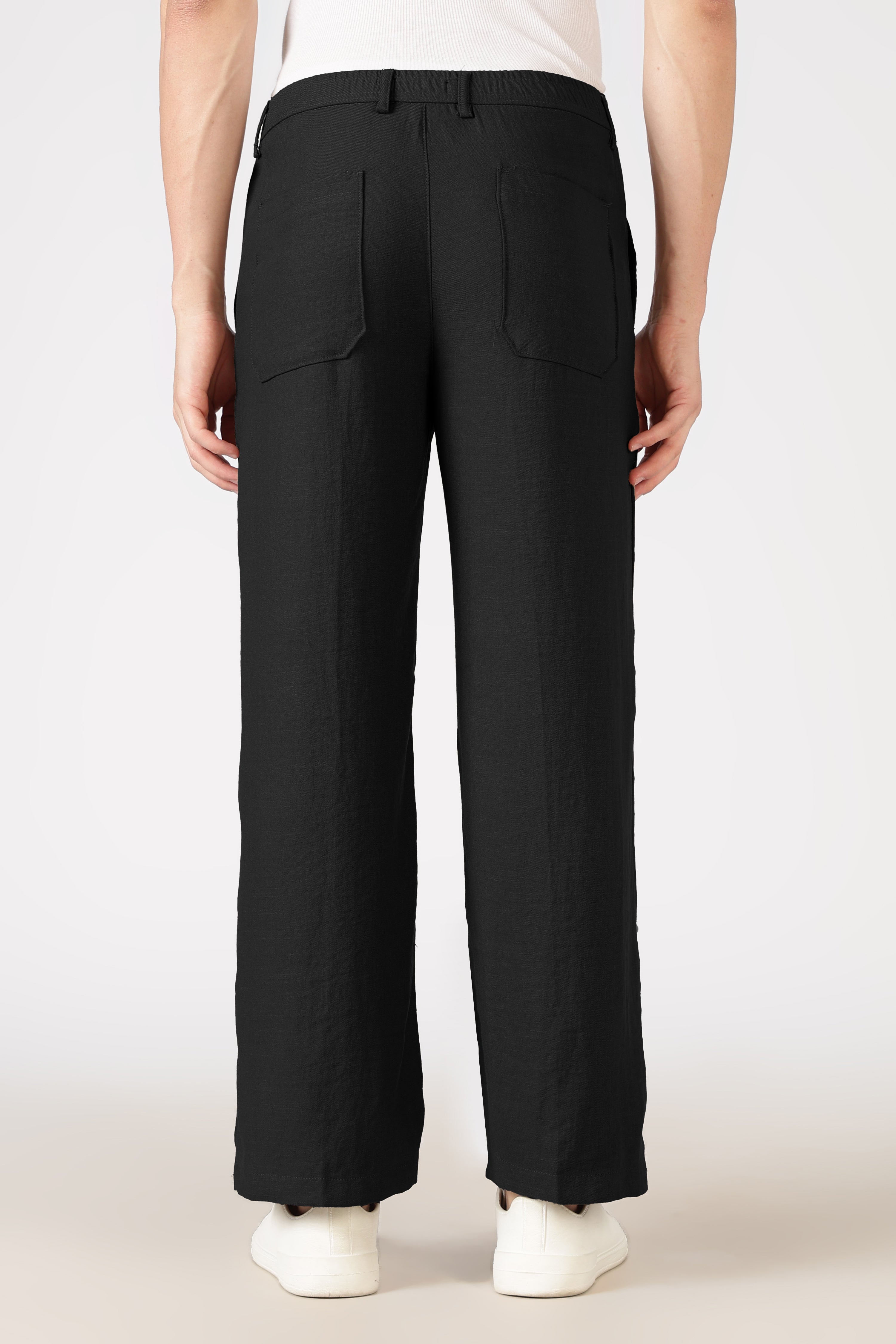 Free Flow Cotton:Linen Parallel Fit Black Pants