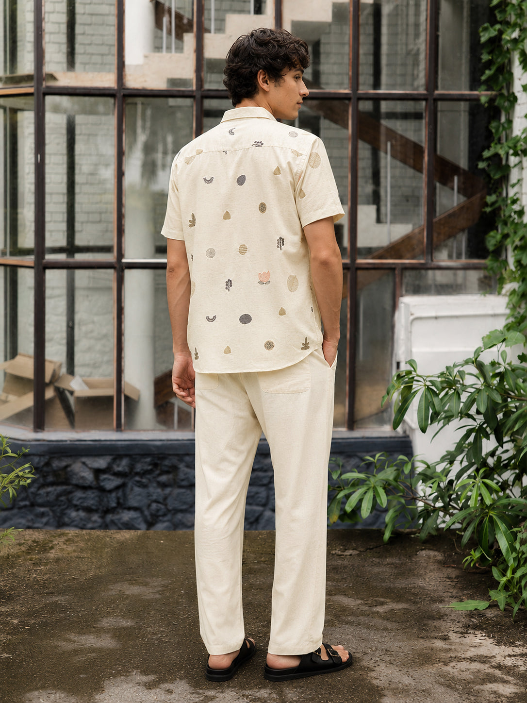 All Over Palm Beige 100% Cotton Co-ord Set outfit for men