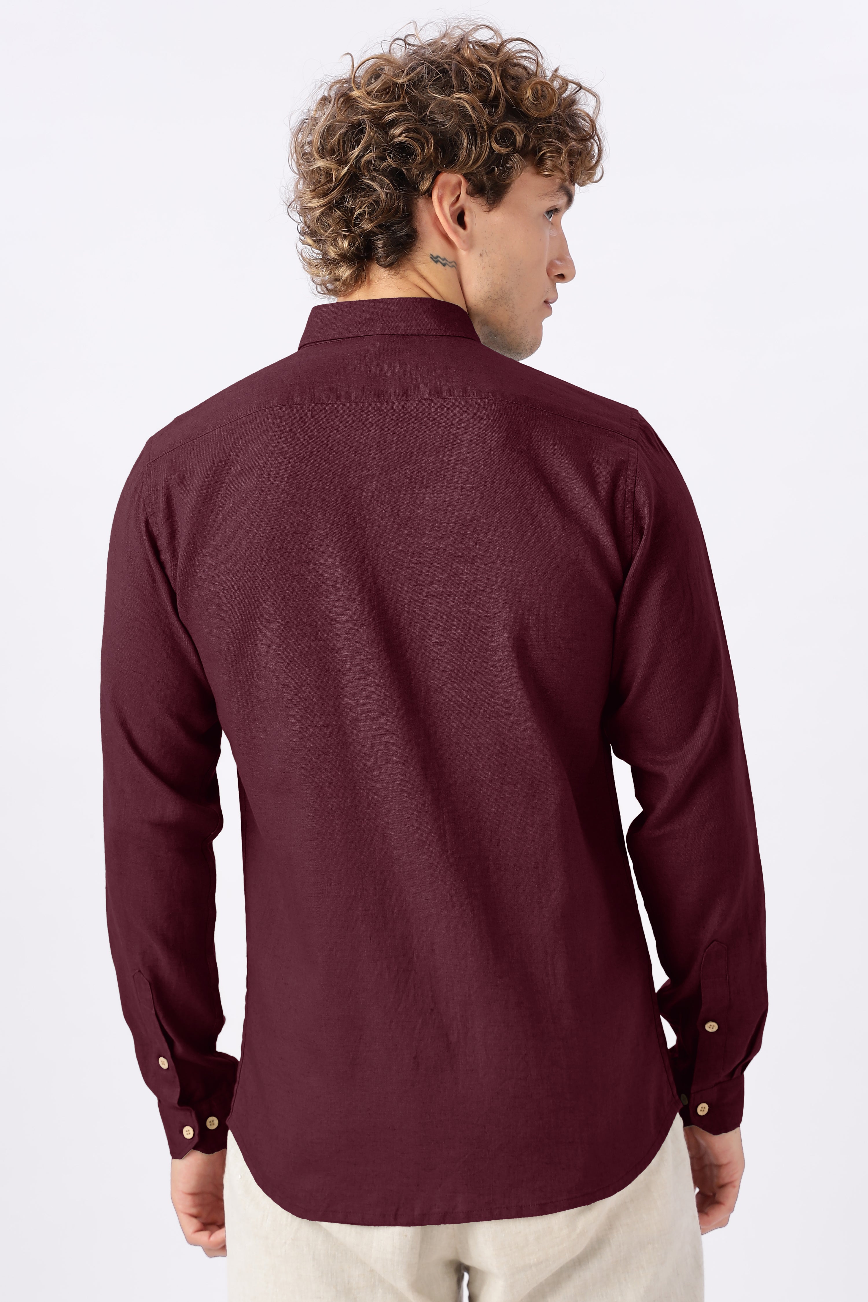 Classic Burgundy Linen Blend No Logo Regular Fit Maroon Shirt