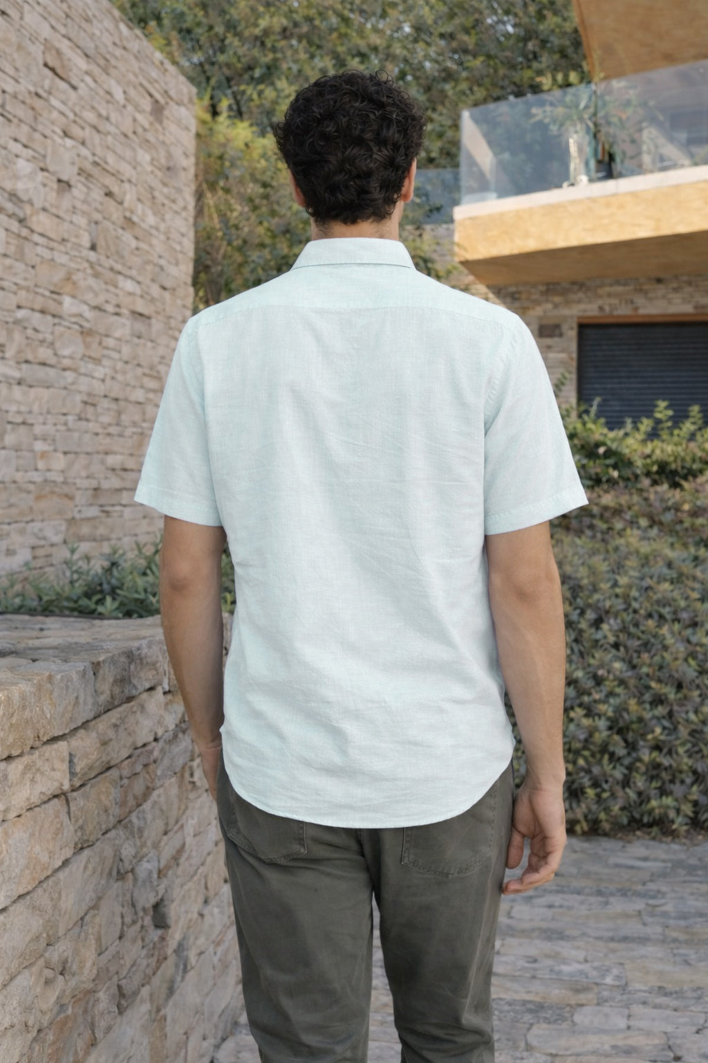 Coastal Drift Cotton-Linen Regular Fit Sky Blue Shirt