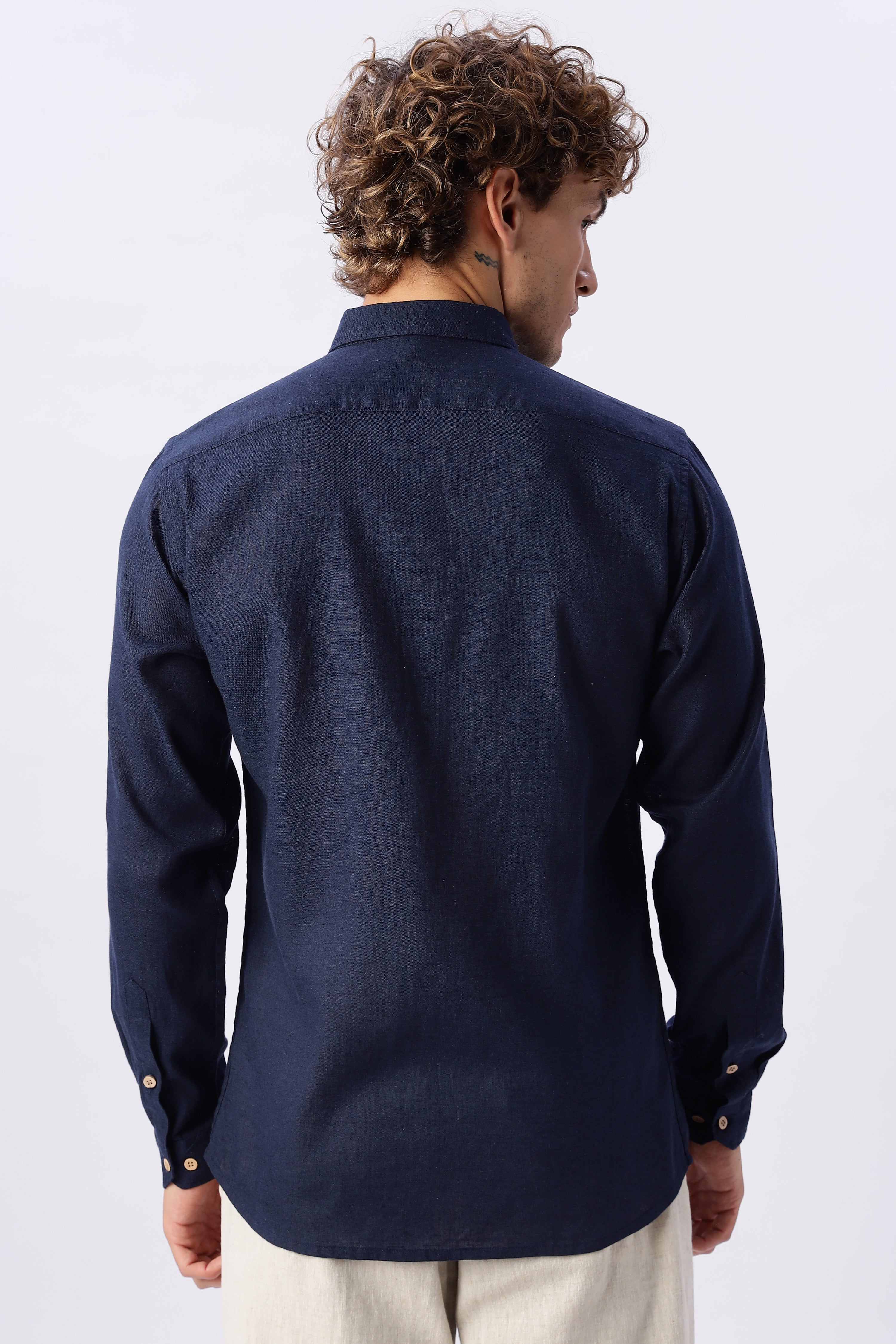 Navy blue 100% Linen 44 Lea Shirt