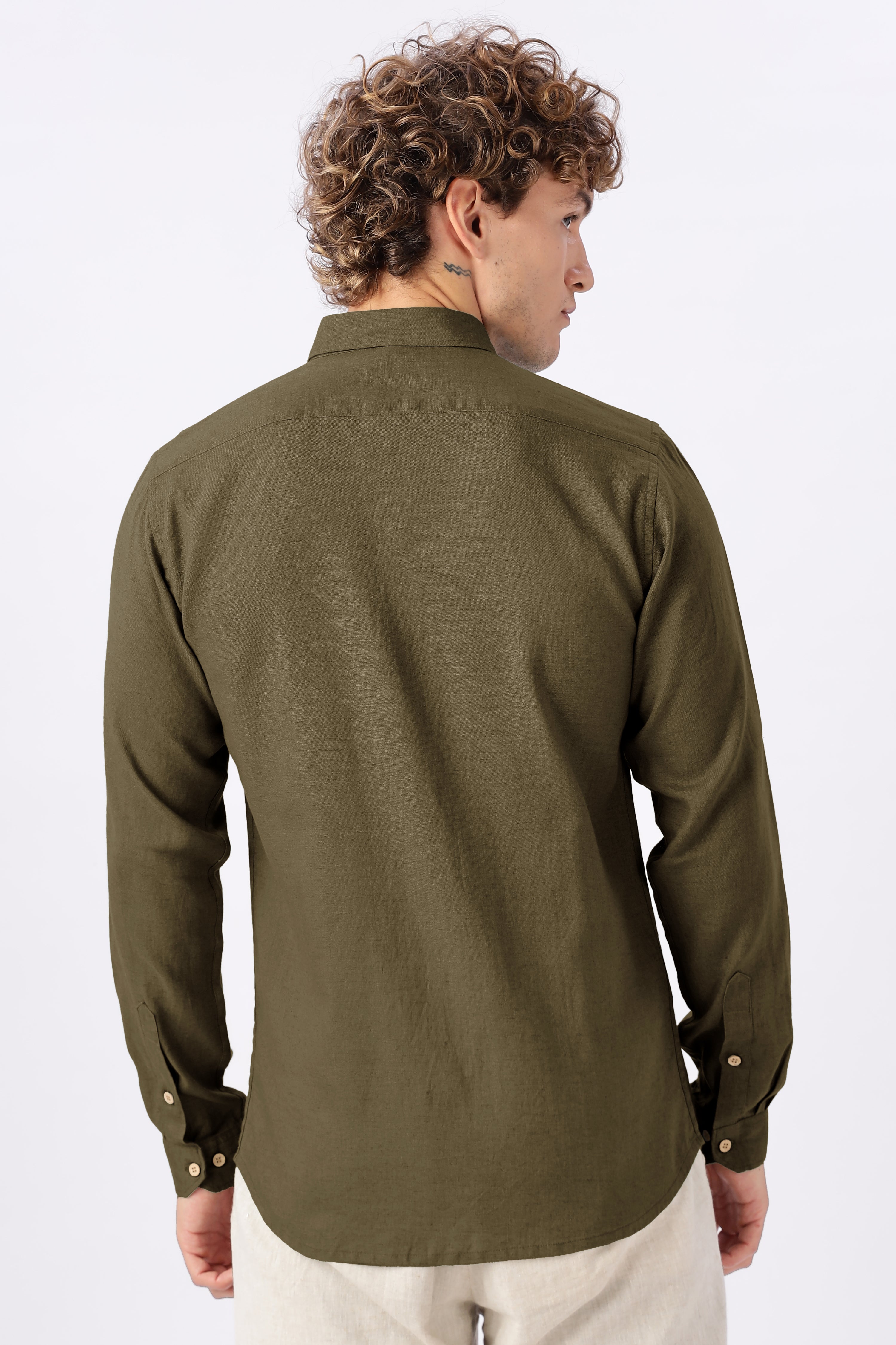 Olive Grove Linen Blend No Logo Regular Fit Green Shirt