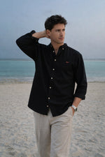 Persia Cotton-linen Regular Fit Black Essential Shirt