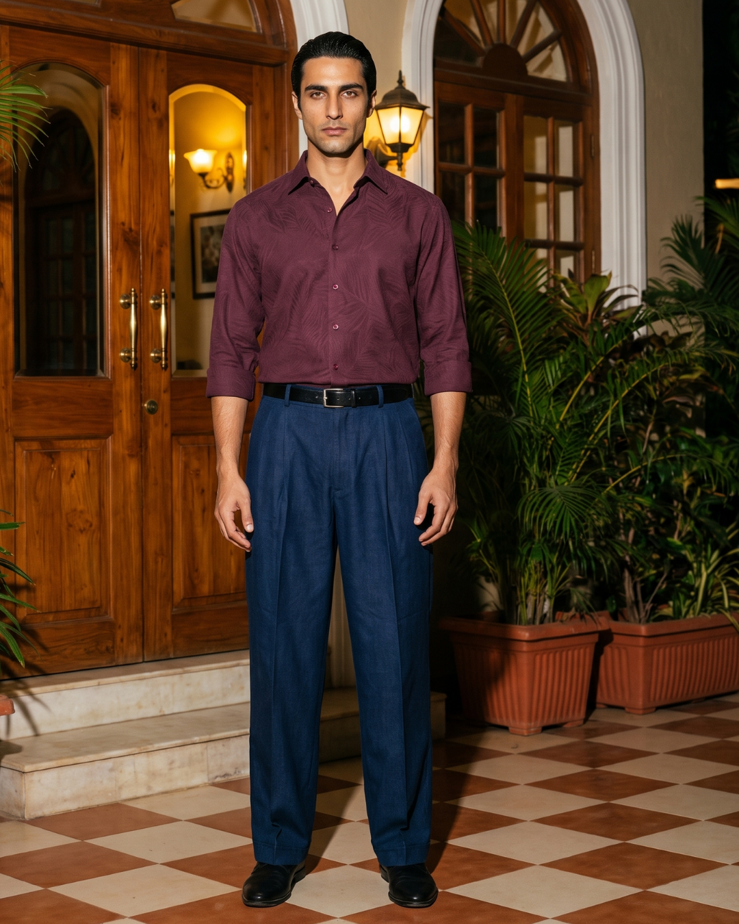 Botanical Jacquard Printed - Spread Collar Shirt