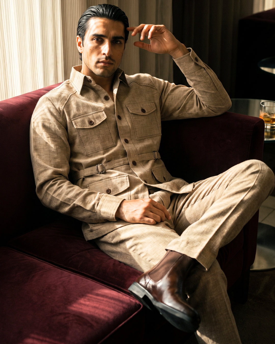 Strap Utility Safari Style Brown Cotton Co-ordinated Outfits for Men