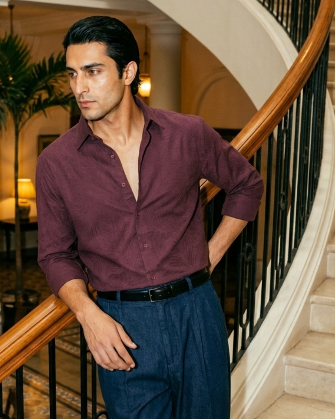 Botanical Jacquard Printed - Spread Collar Shirt