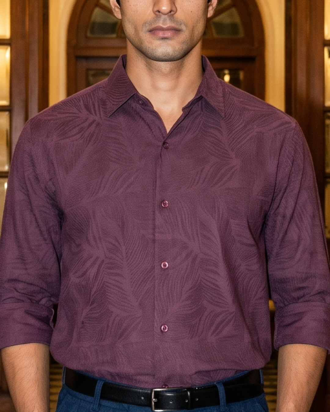 Botanical Jacquard Printed - Spread Collar Shirt