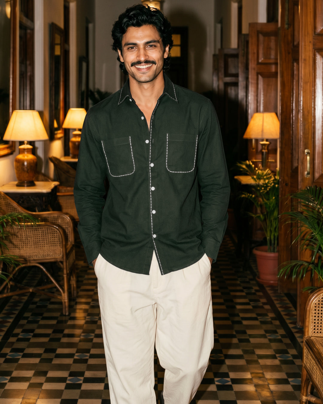 Forest Green – Chawal Takka with Bouble Pocket Shirt