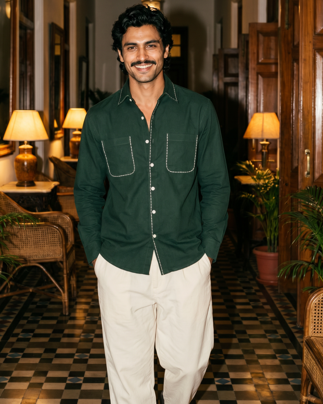 Forest Green – Chawal Takka with Bouble Pocket Shirt