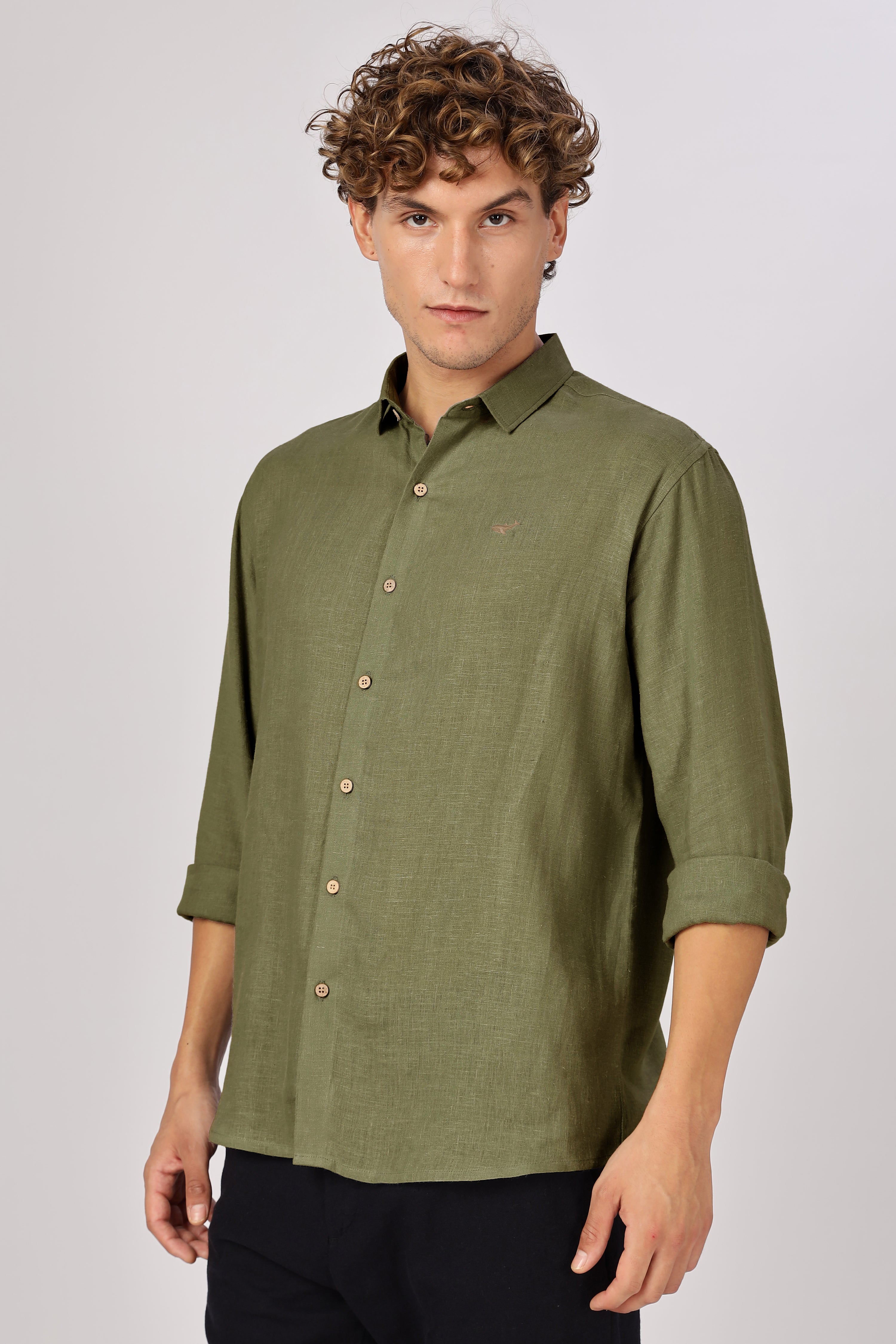 Green 100% Linen 44 Lea Shirt