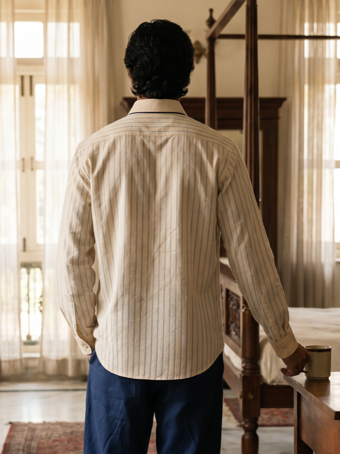 Herringbone Stripes- Contrast Collar Shirt