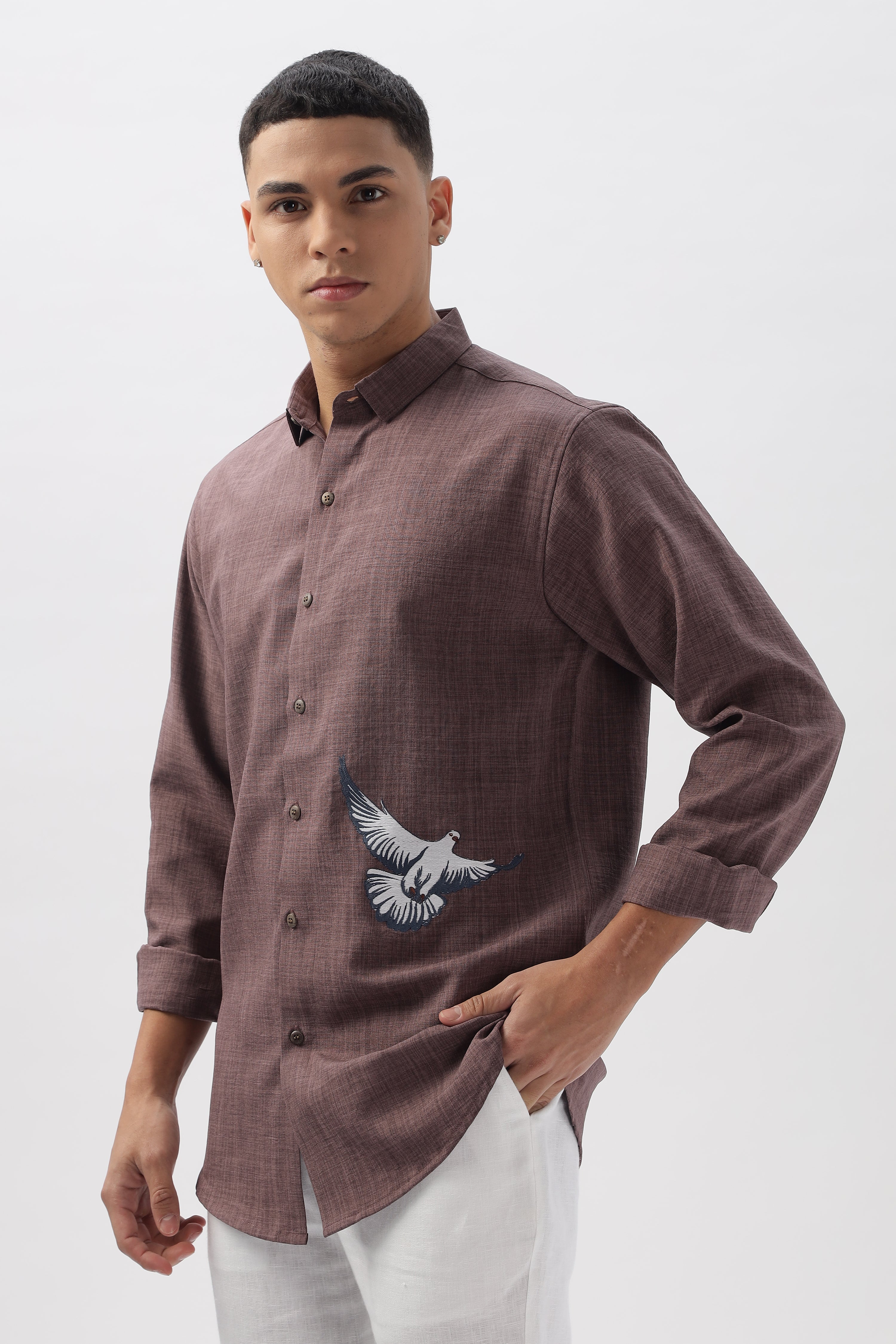 Pigeons of Paris Maroon Embroidery Shirt