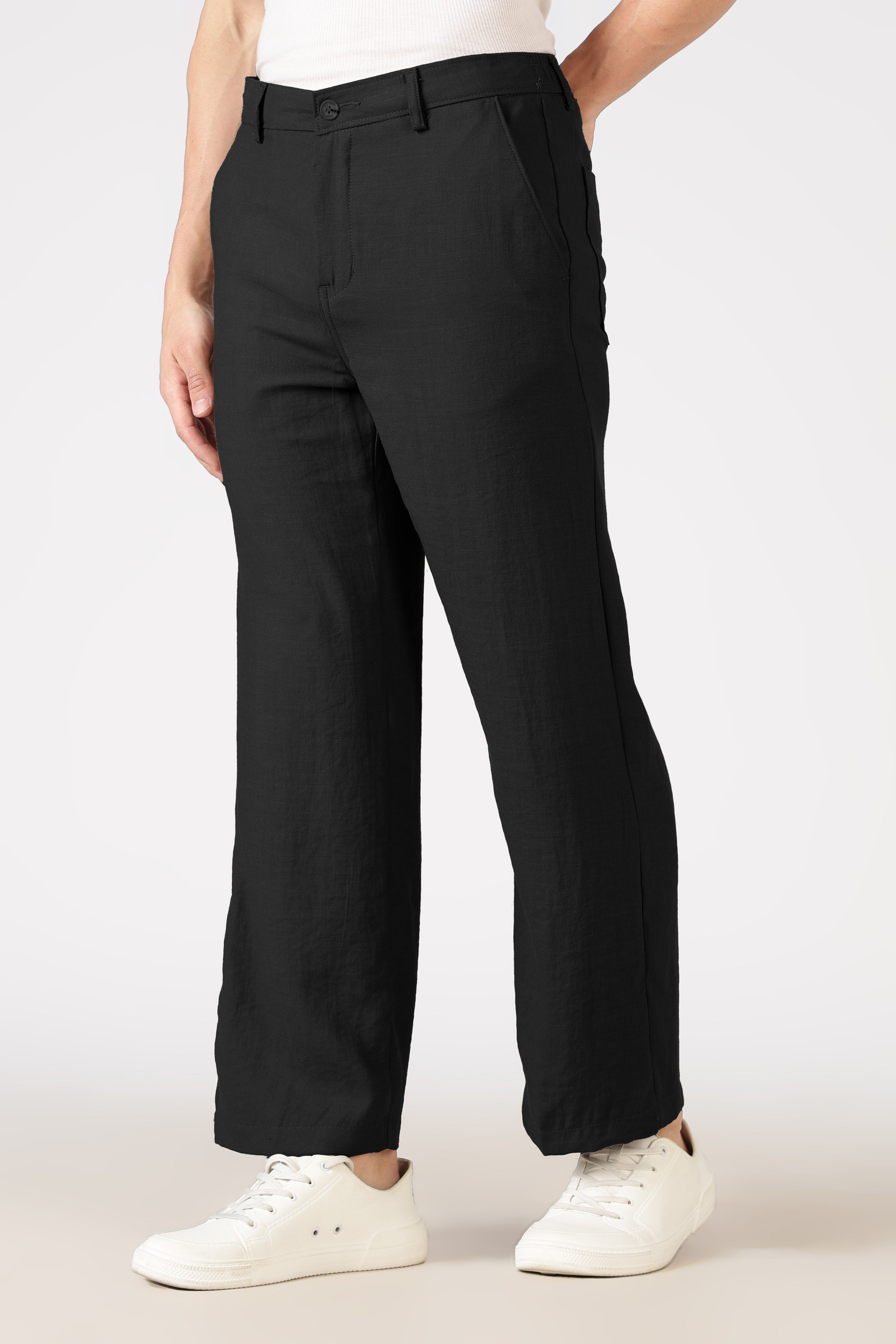 Free Flow Cotton:Linen Parallel Fit Black Pants