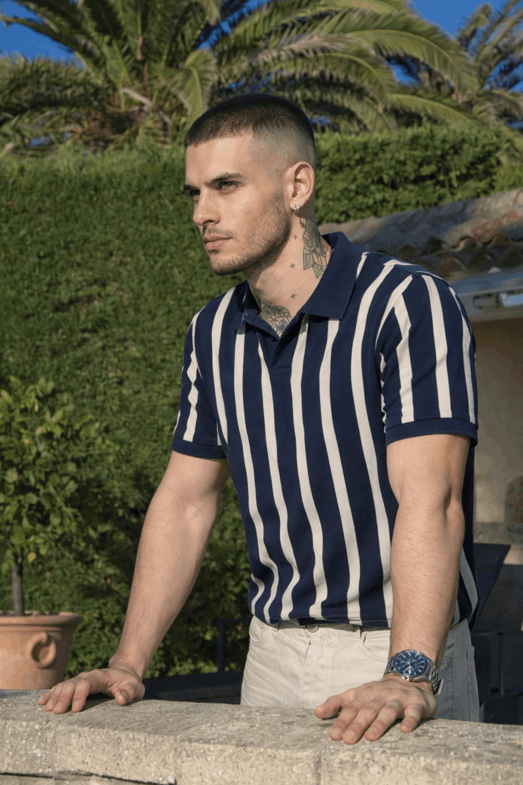 Midnight Blue Stripes Old Money Polo