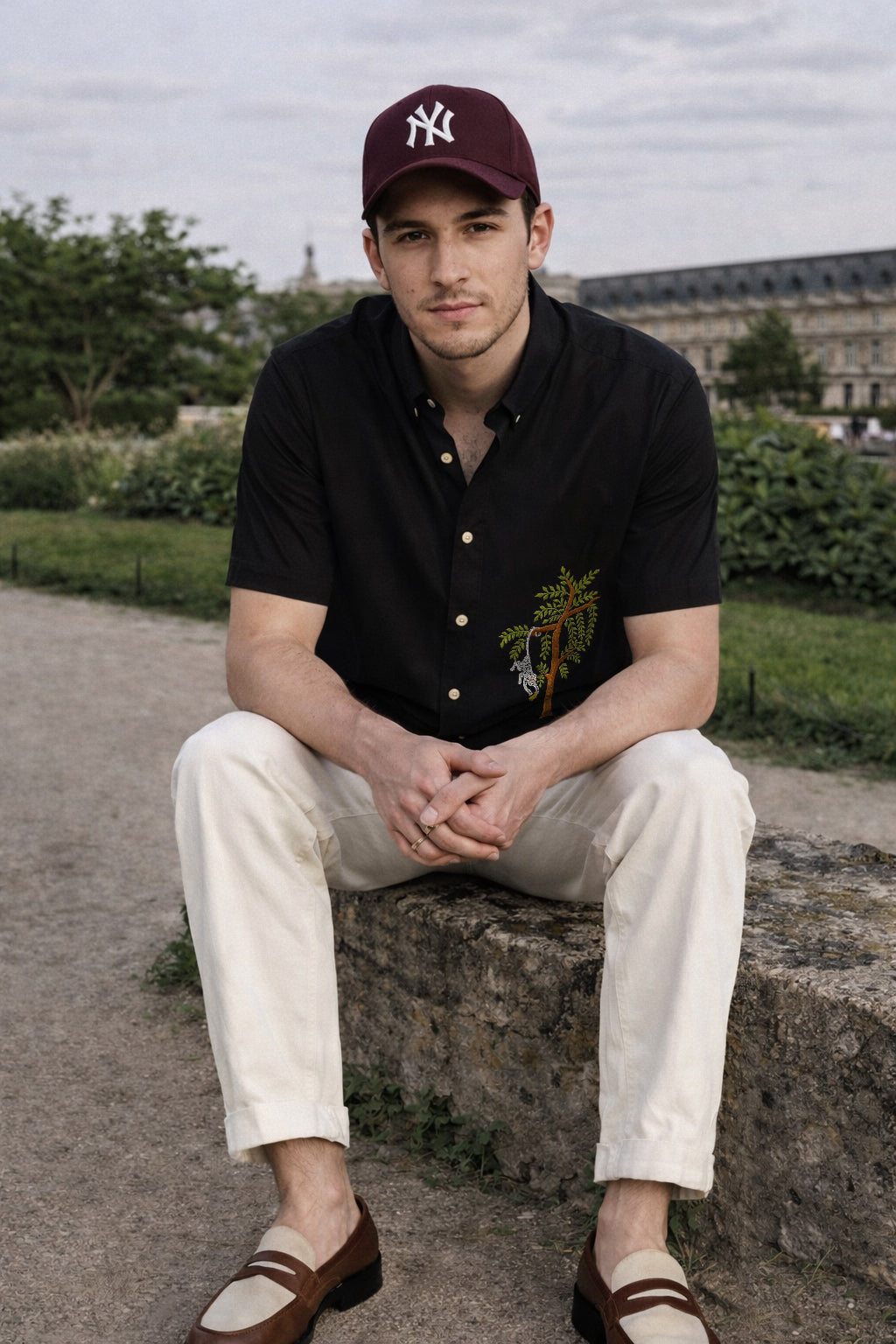 Banana Heist in Burma Cotton Regular Fit Black Embroidered Shirt