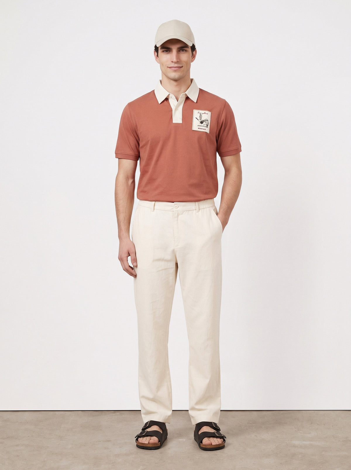 Heritage Heron Cotton Contrast Collar Orange Embroidered Polo
