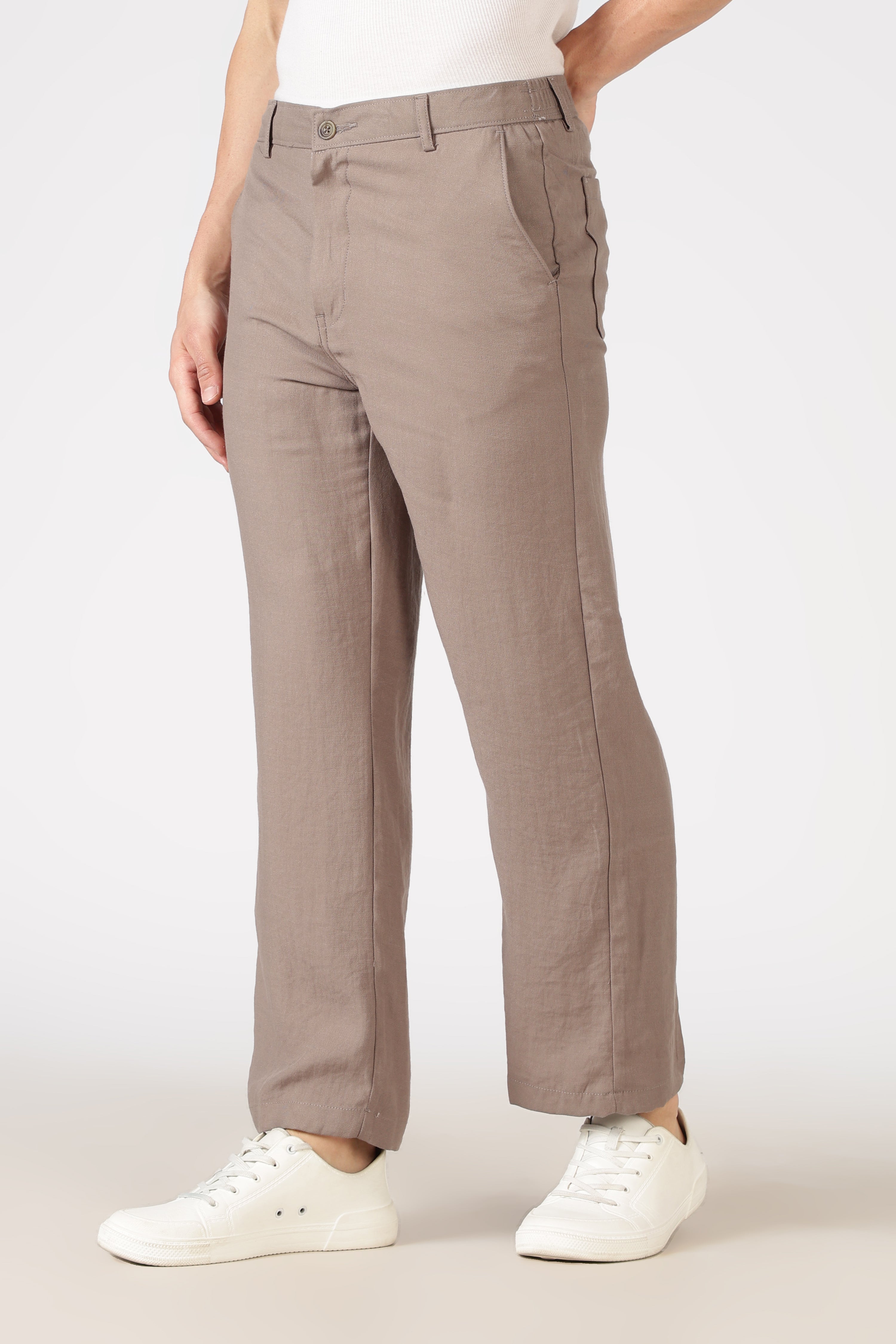 Free Flow Cotton:Linen Parallel Fit Brown Pants