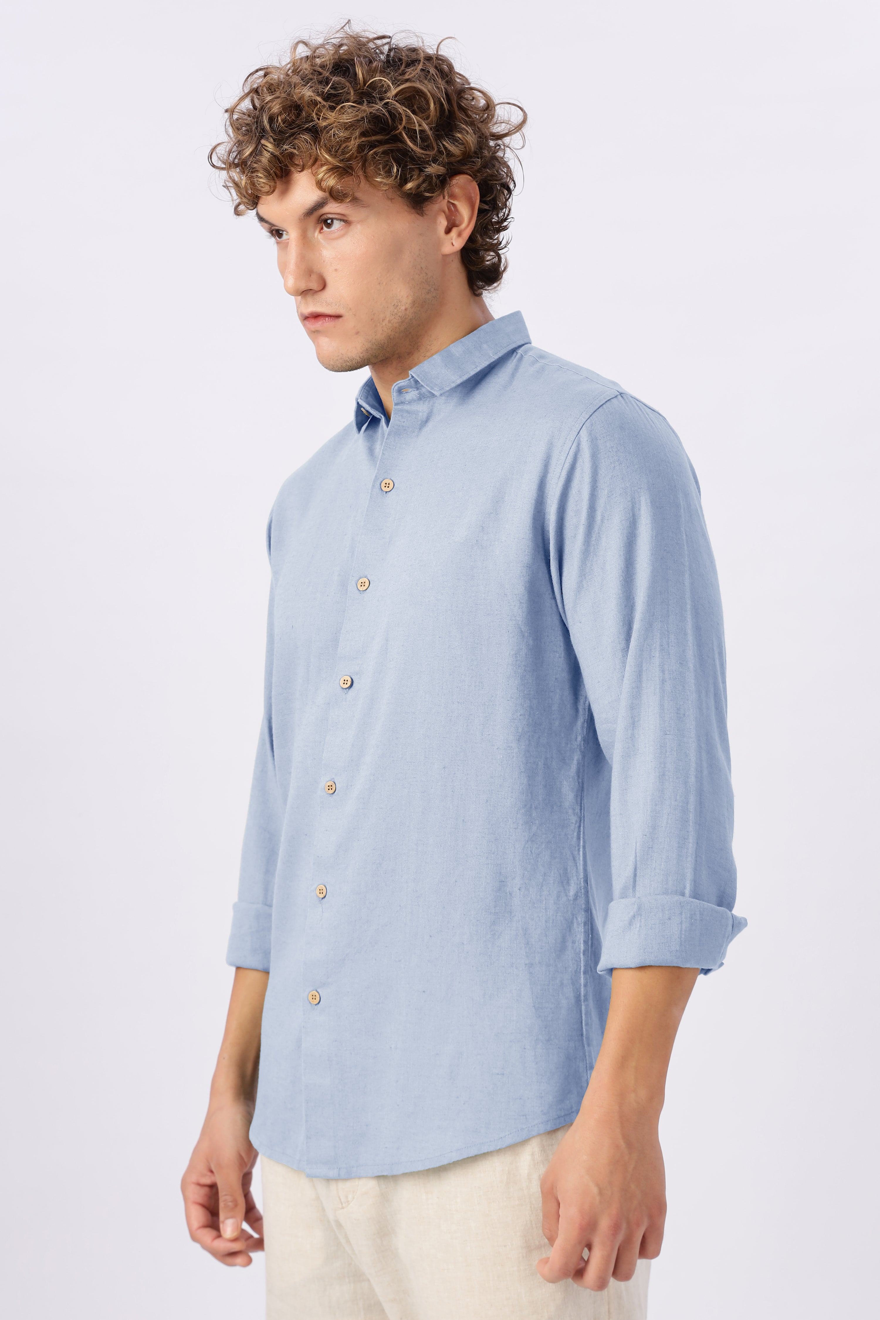 Skyline Calm 30% Linen Regular Fit Blue Shirt