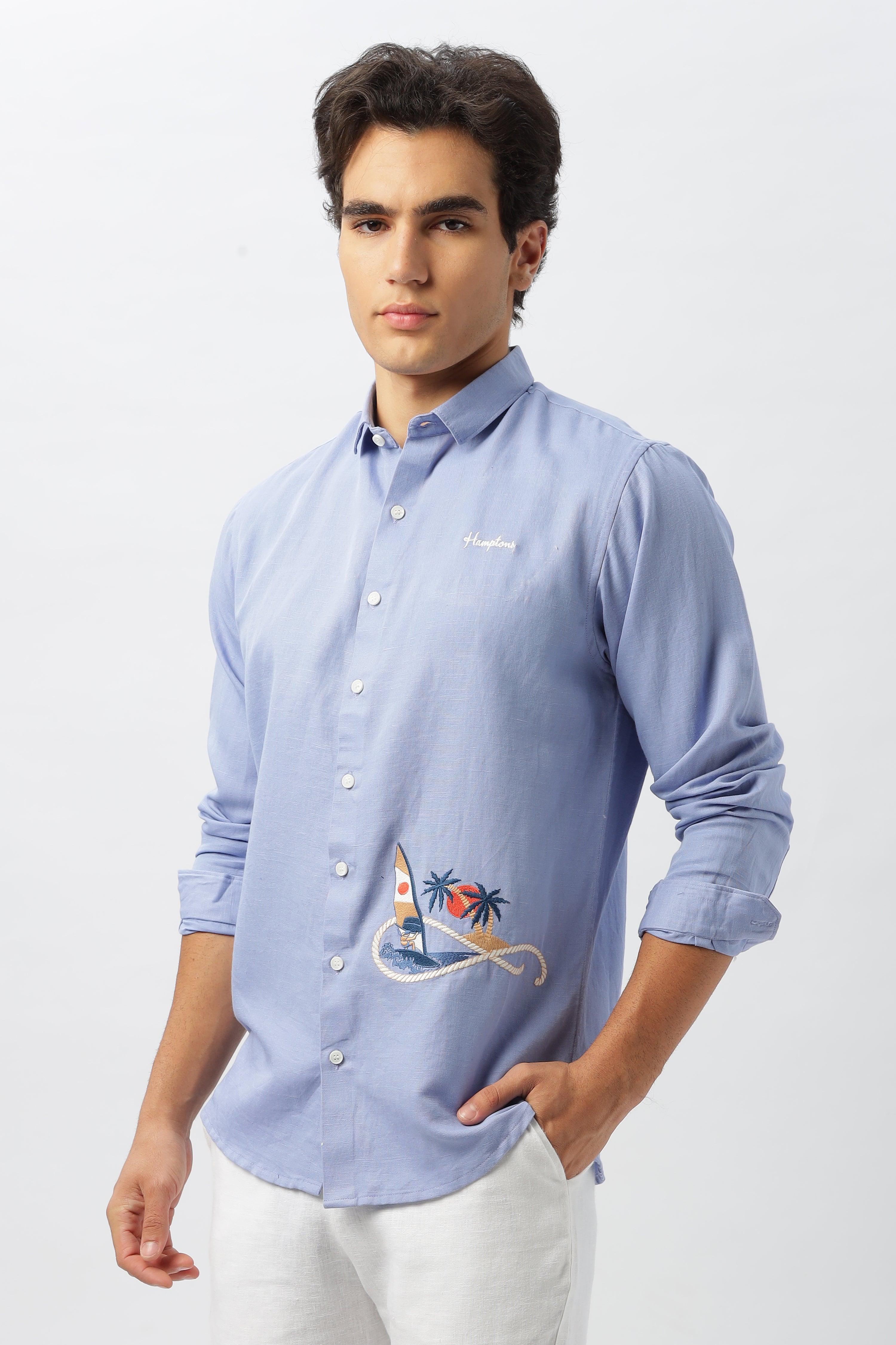 Sundown Sail Blue Embroidered Shirt