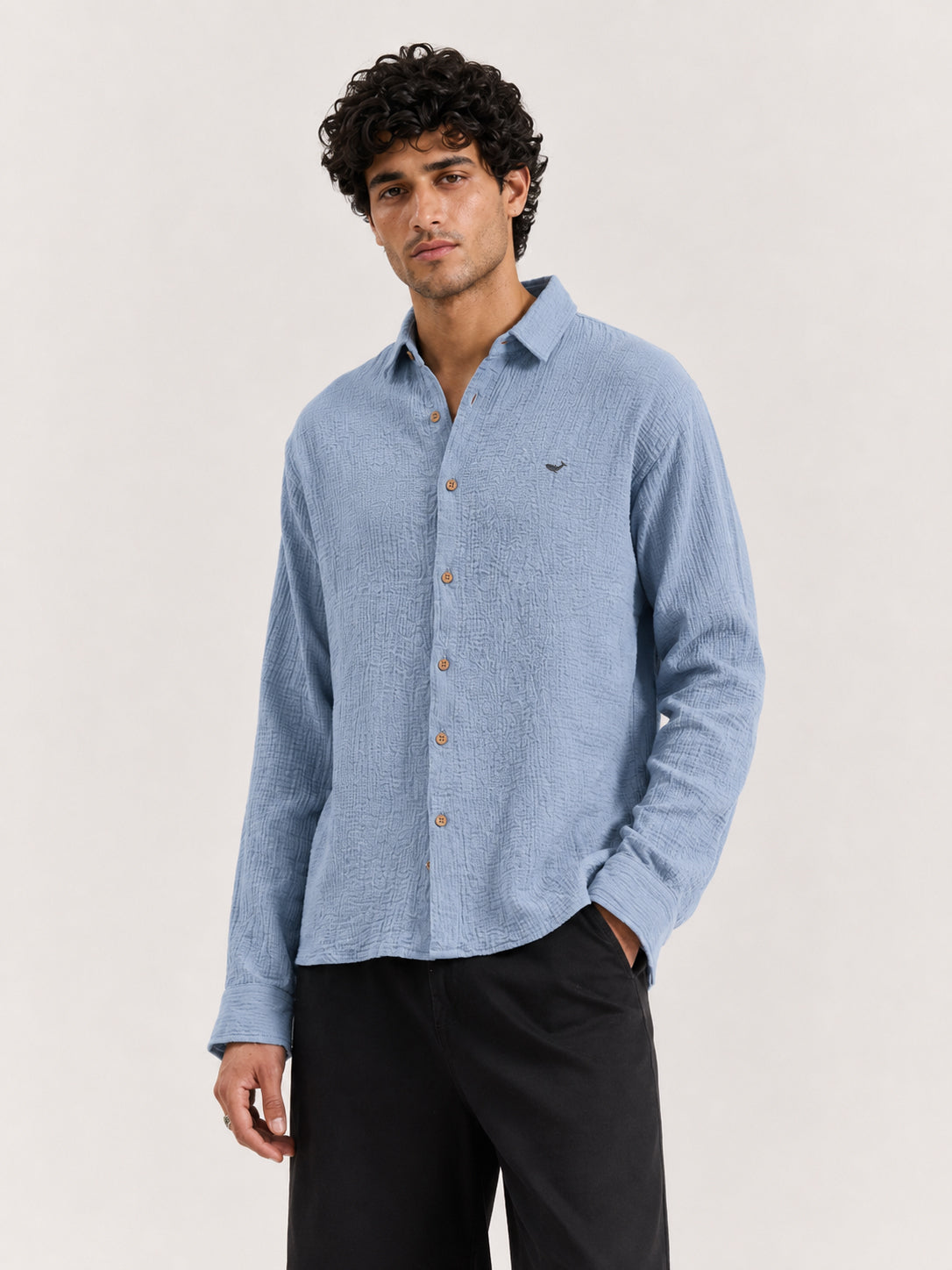 Patna Blue Double Cloth 100% Cotton Shirt