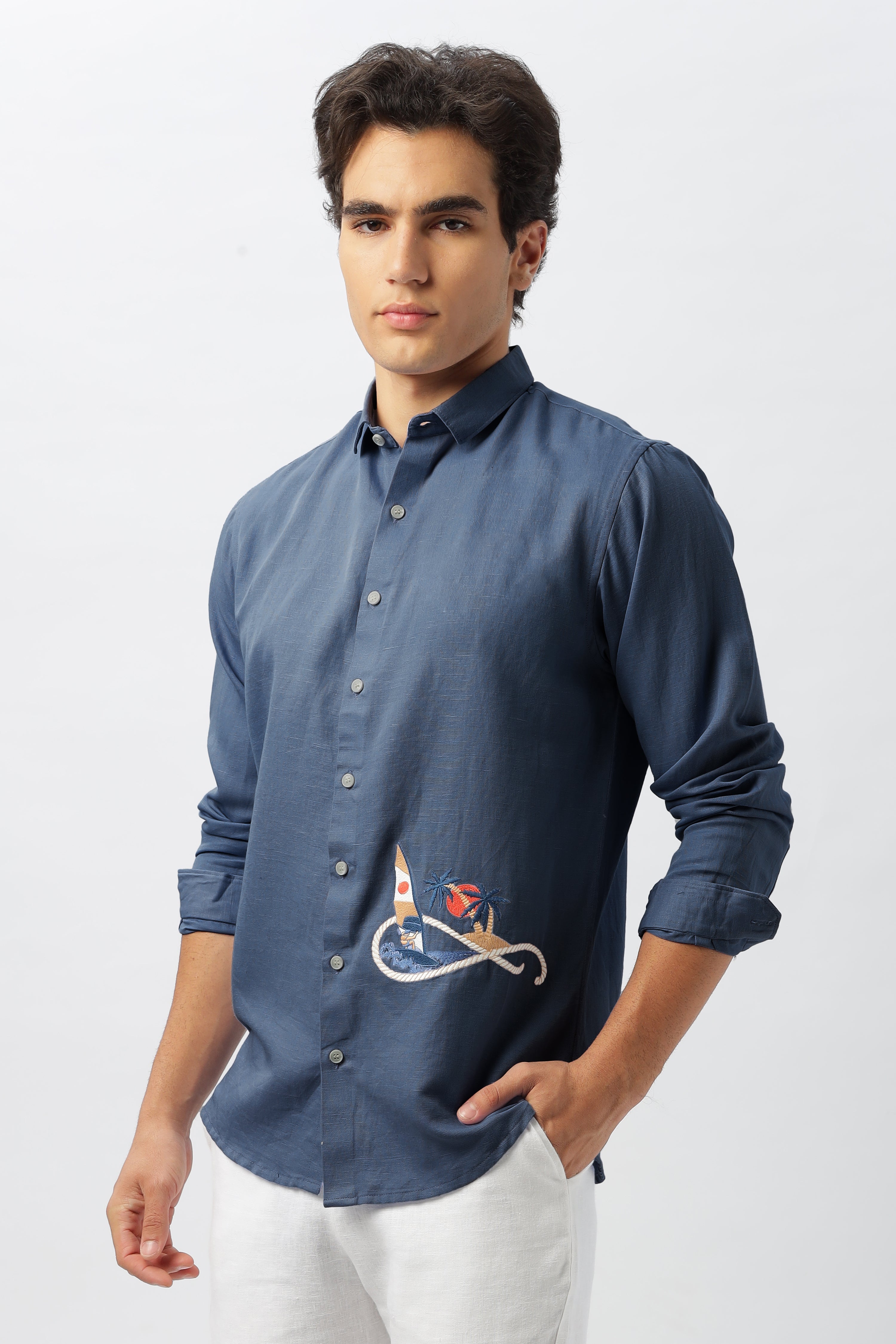Sundown Sail Blue Embroidered Shirt