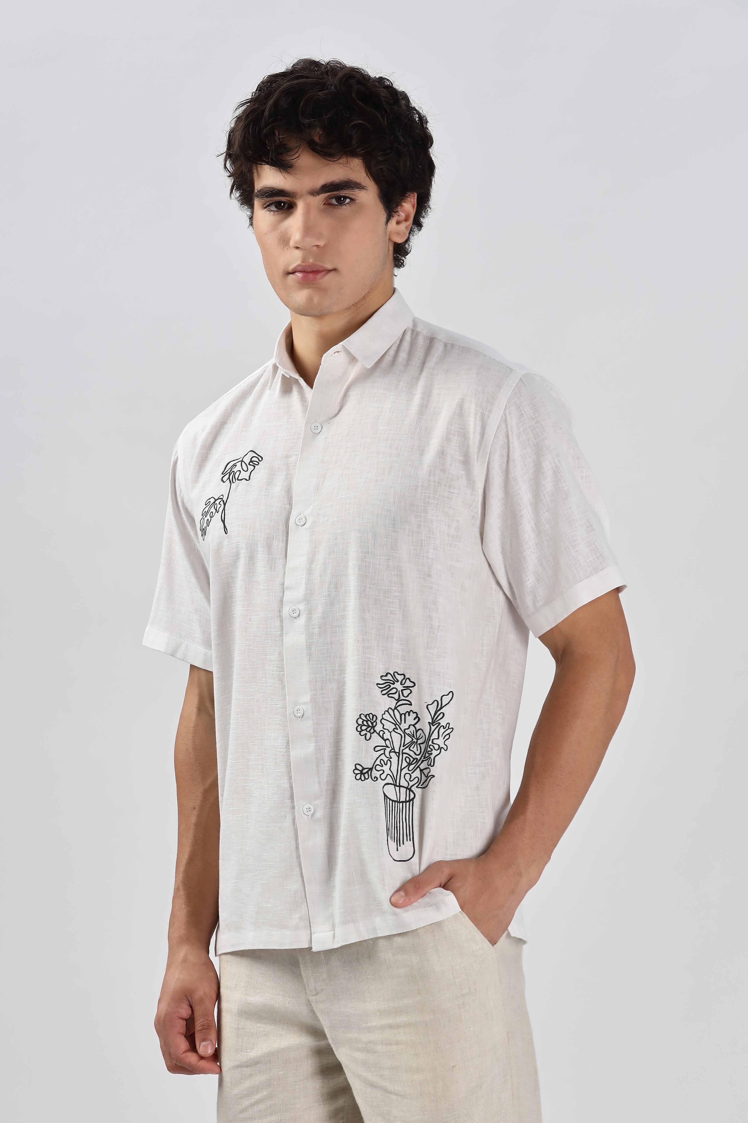 Milan White Floral Embroidery Shirt