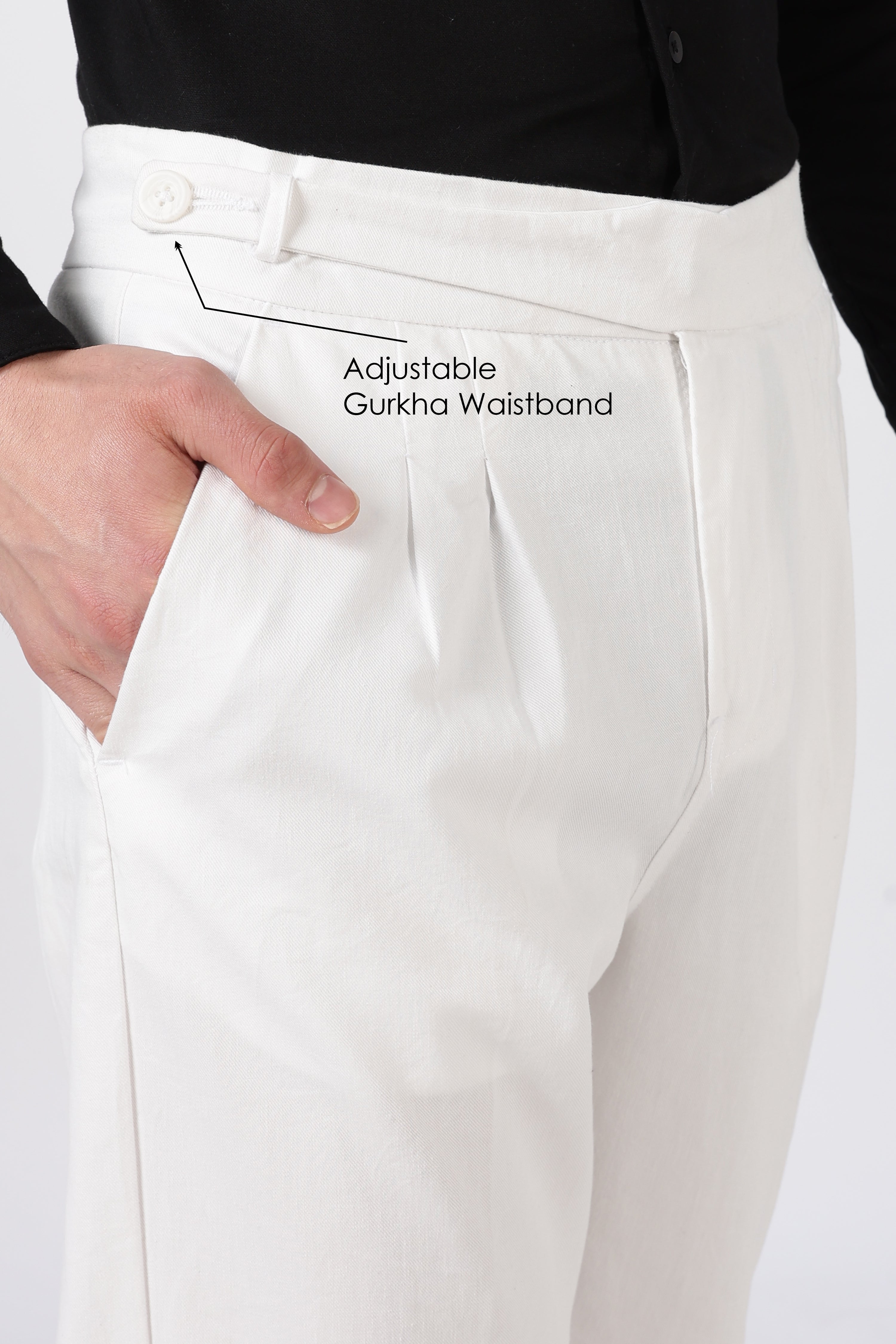 Italian Style White Pleated Straight Fit Pants