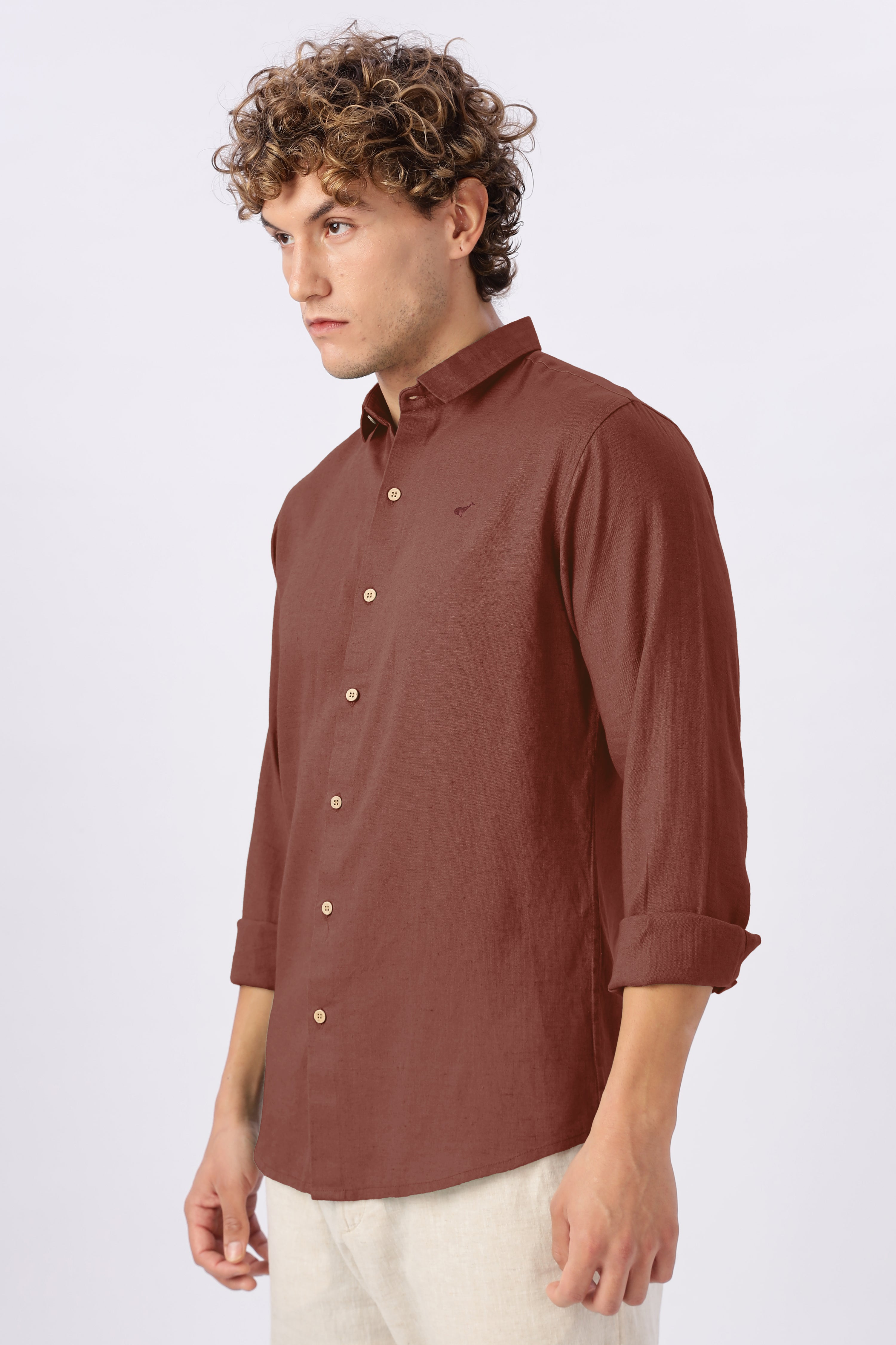 Classic Rust Linen Blend Regular Fit Red Brown Shirt