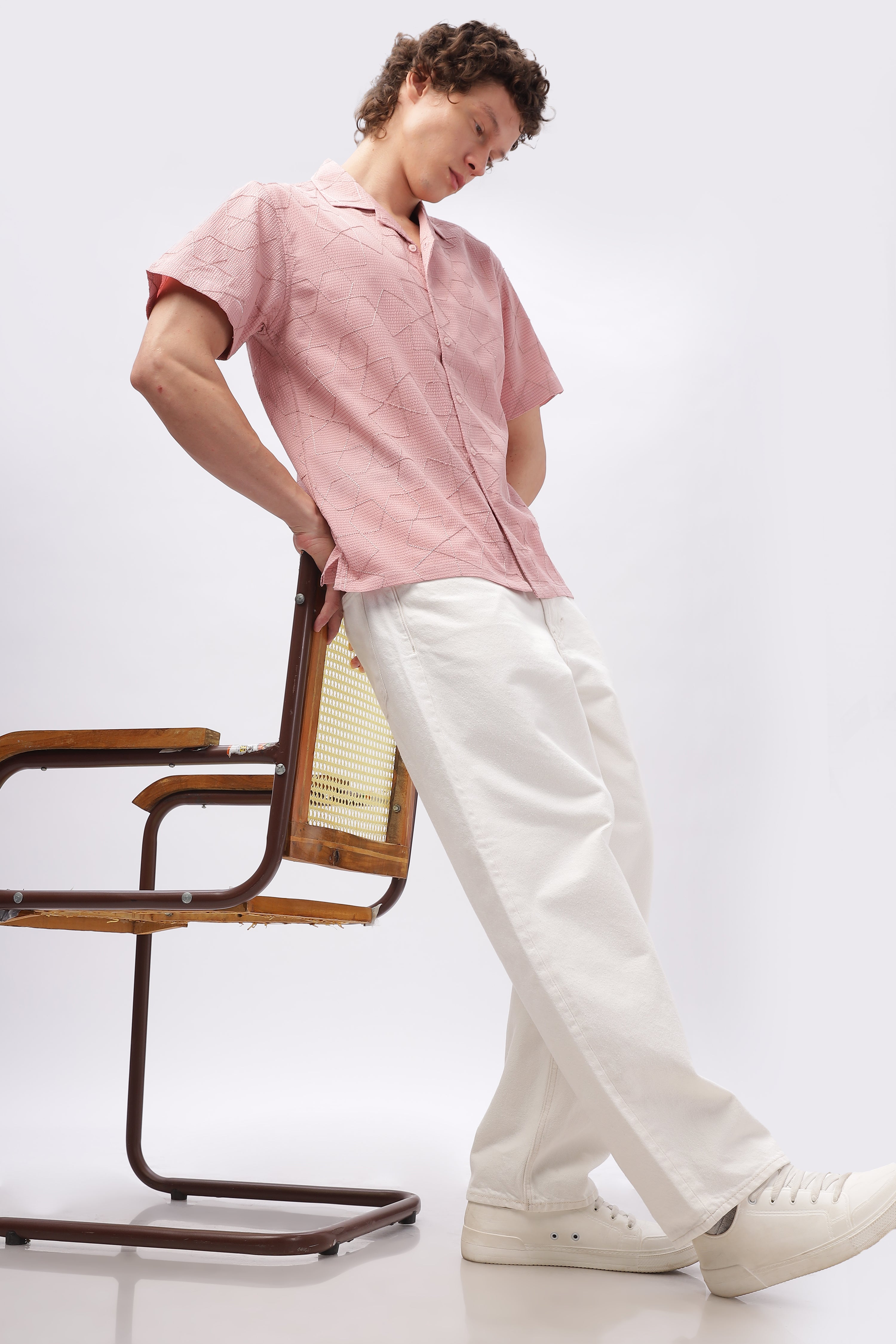 Cuban Collar Embroidery Half Sleeve Shirt