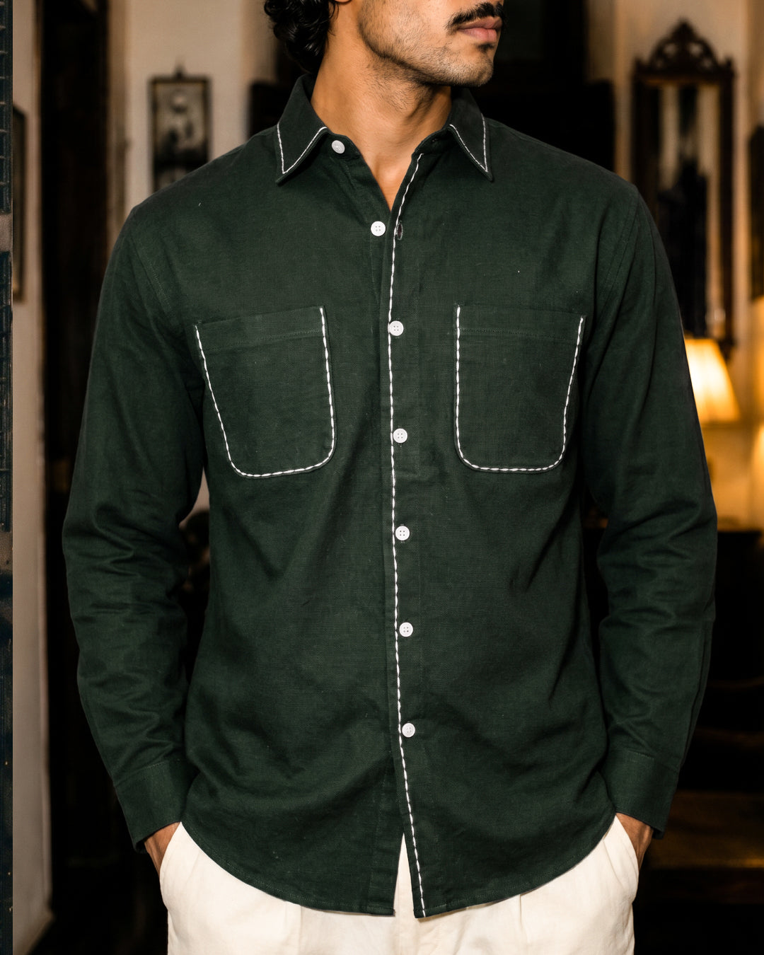Forest Green – Chawal Takka with Bouble Pocket Shirt