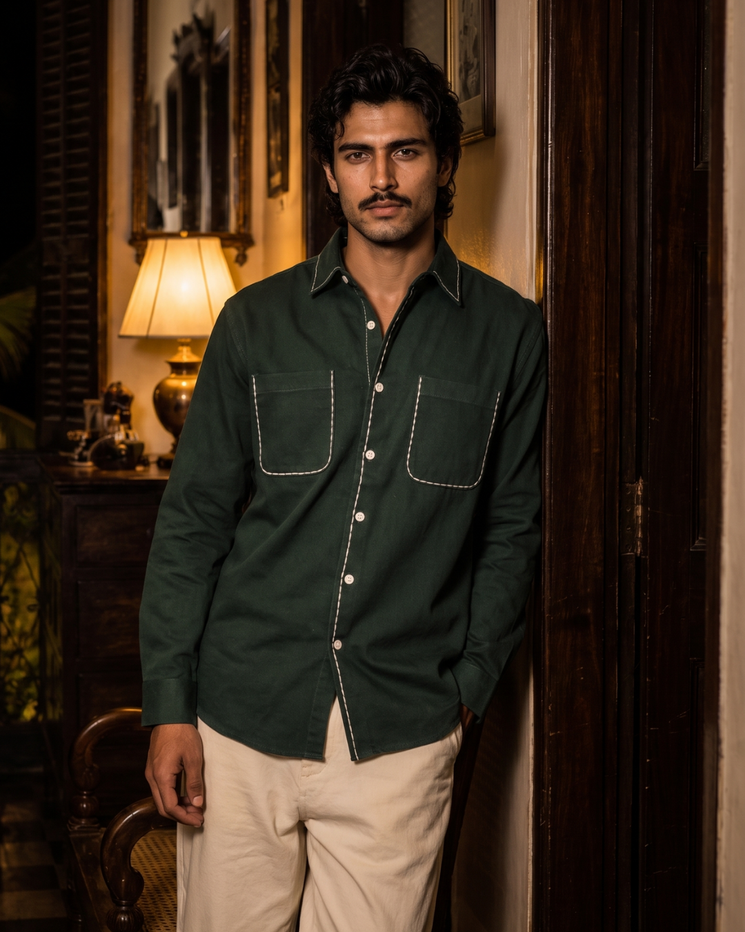 Forest Green – Chawal Takka with Bouble Pocket Shirt
