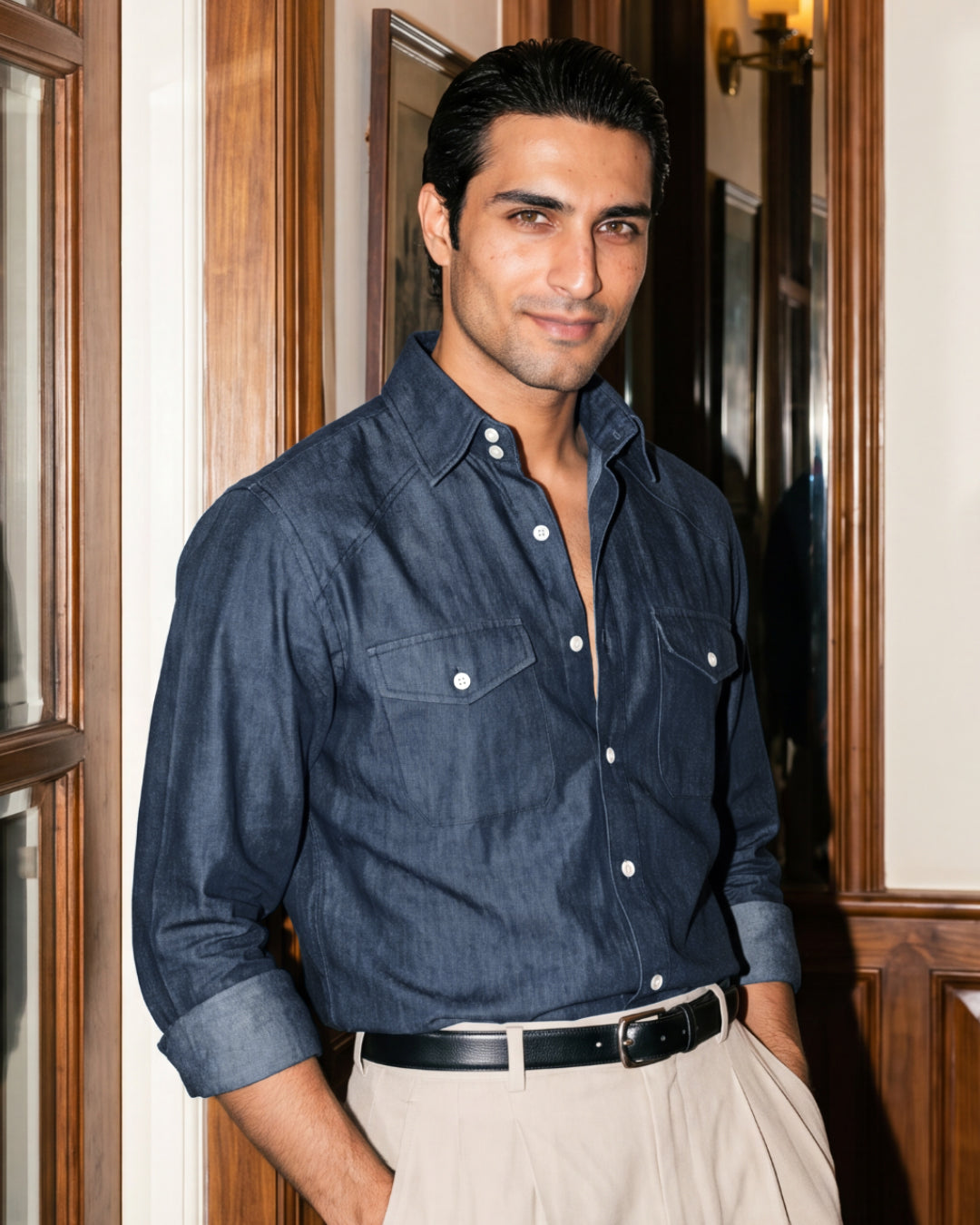 Chambray Denim– Western Flap Pockets Utility Shirt