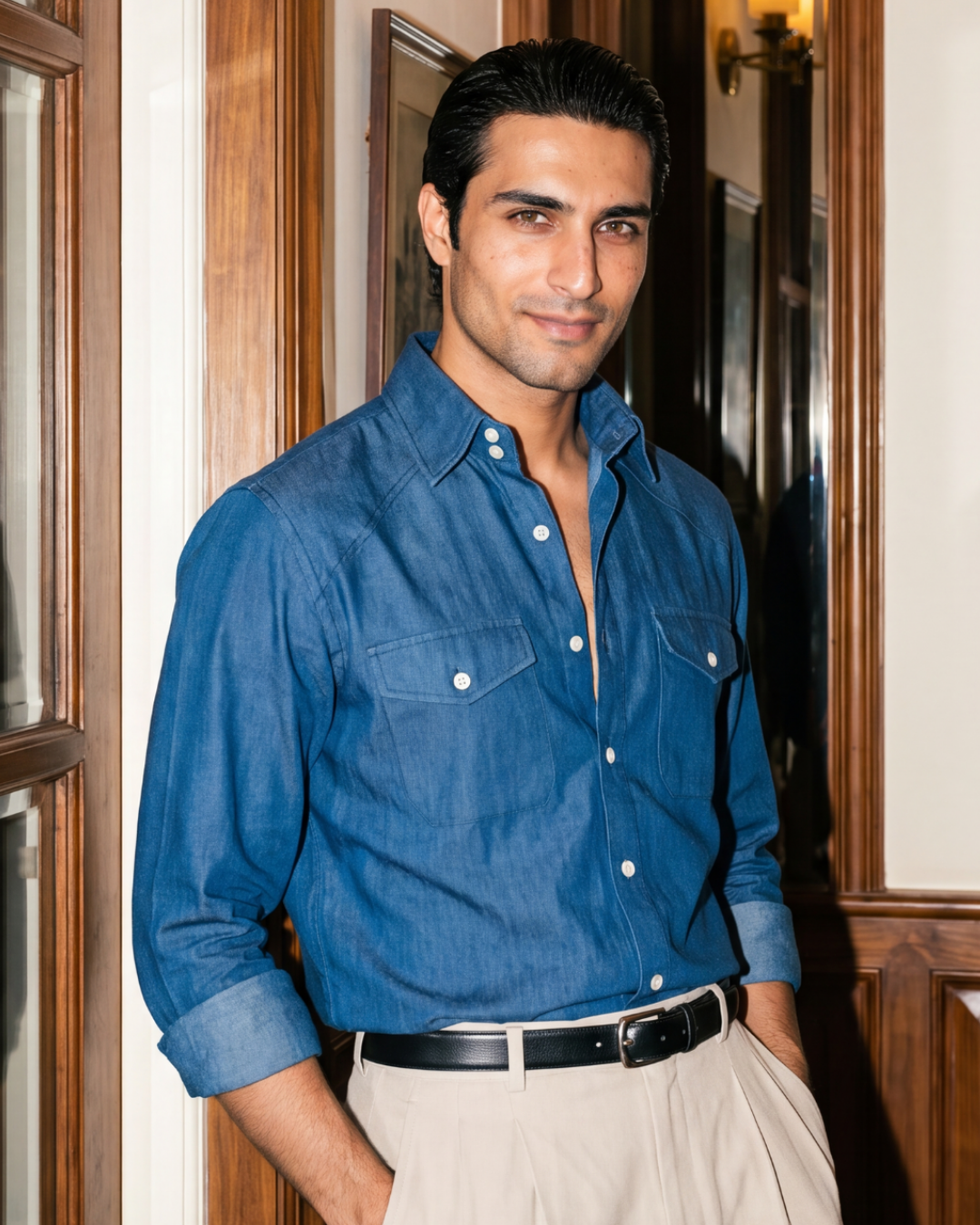 Ranch Chambray– Western Flap Pockets Utility Shirt